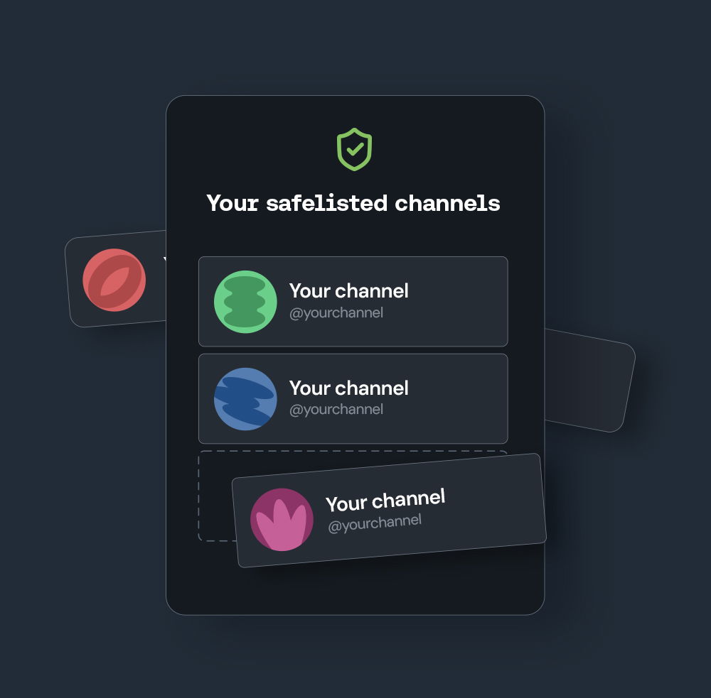 A graphic showing a representation of channels being added to our safelist feature.