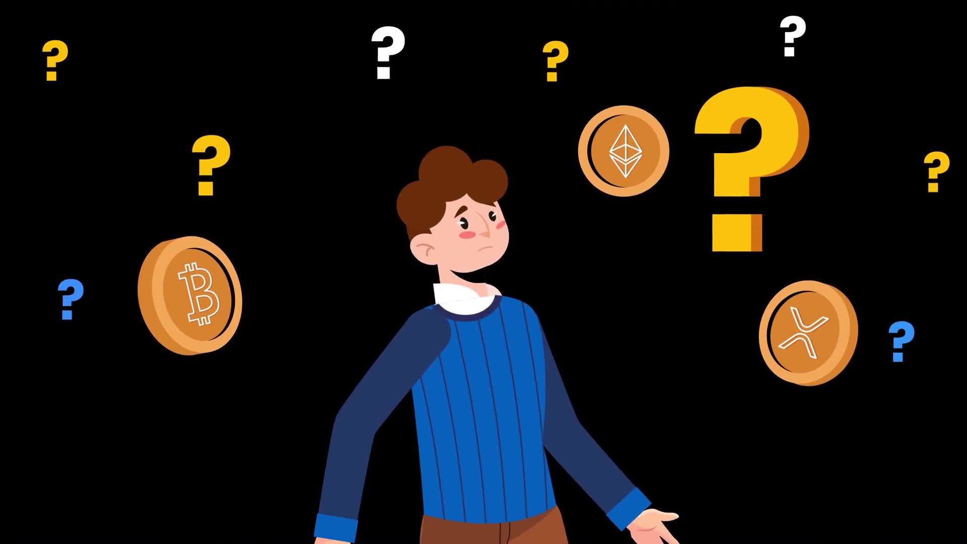 Confused Man Surrounded By Crypto Coins On Alpha