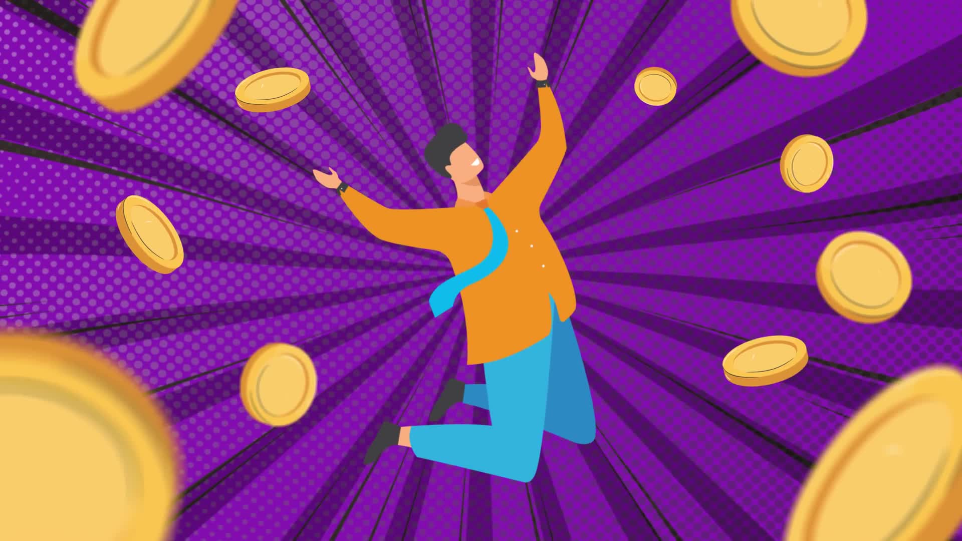 Happy Man Surrounded By Coins