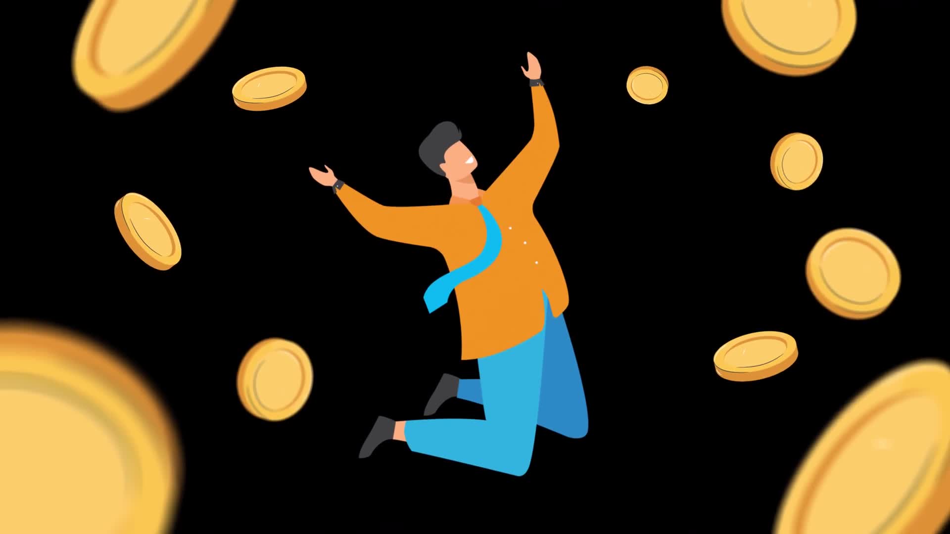 Happy Man Surrounded By Coins On Alpha