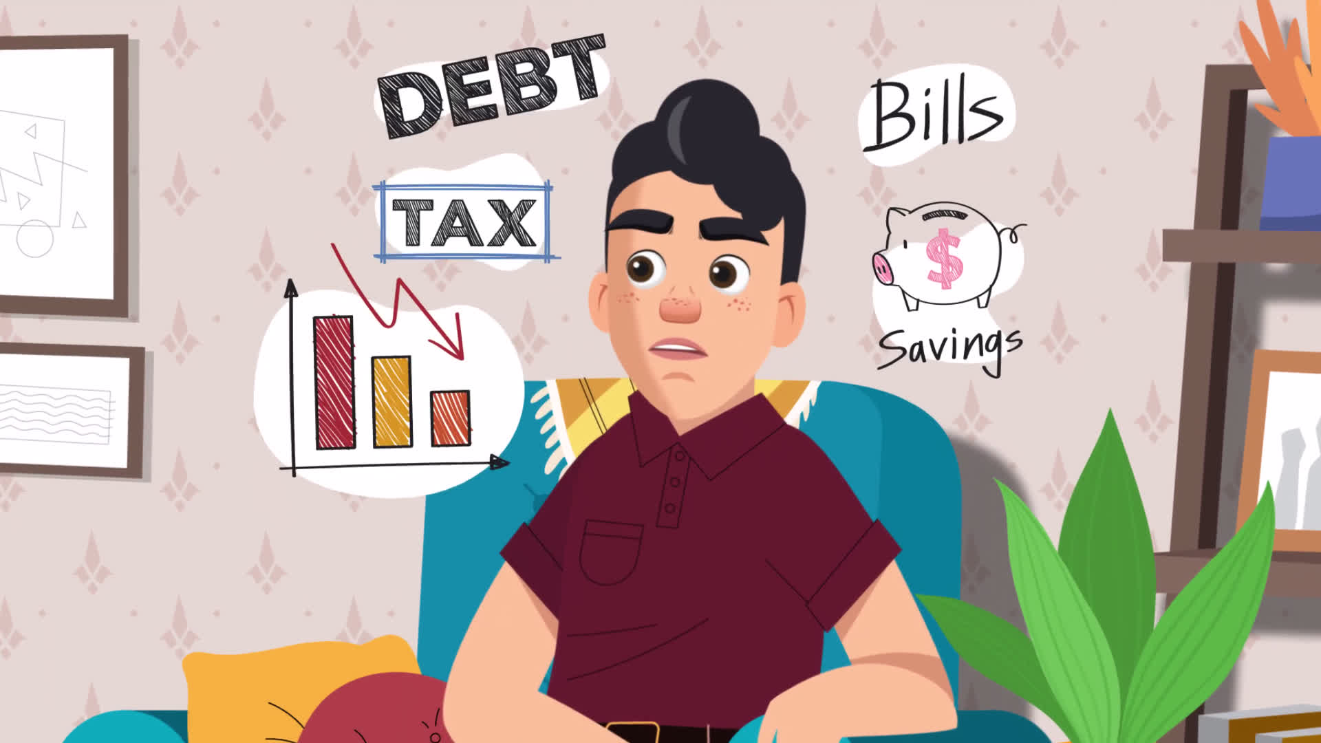 Man Surrounded By Financial Worries