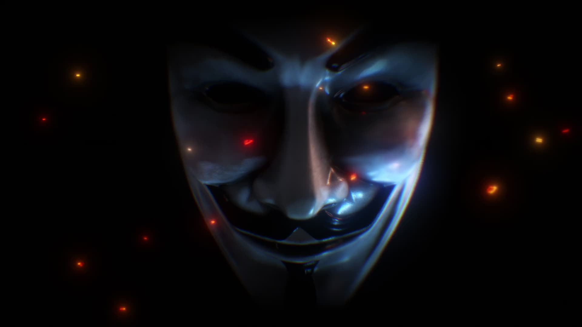 3D Anonymous Mask Rising With Embers