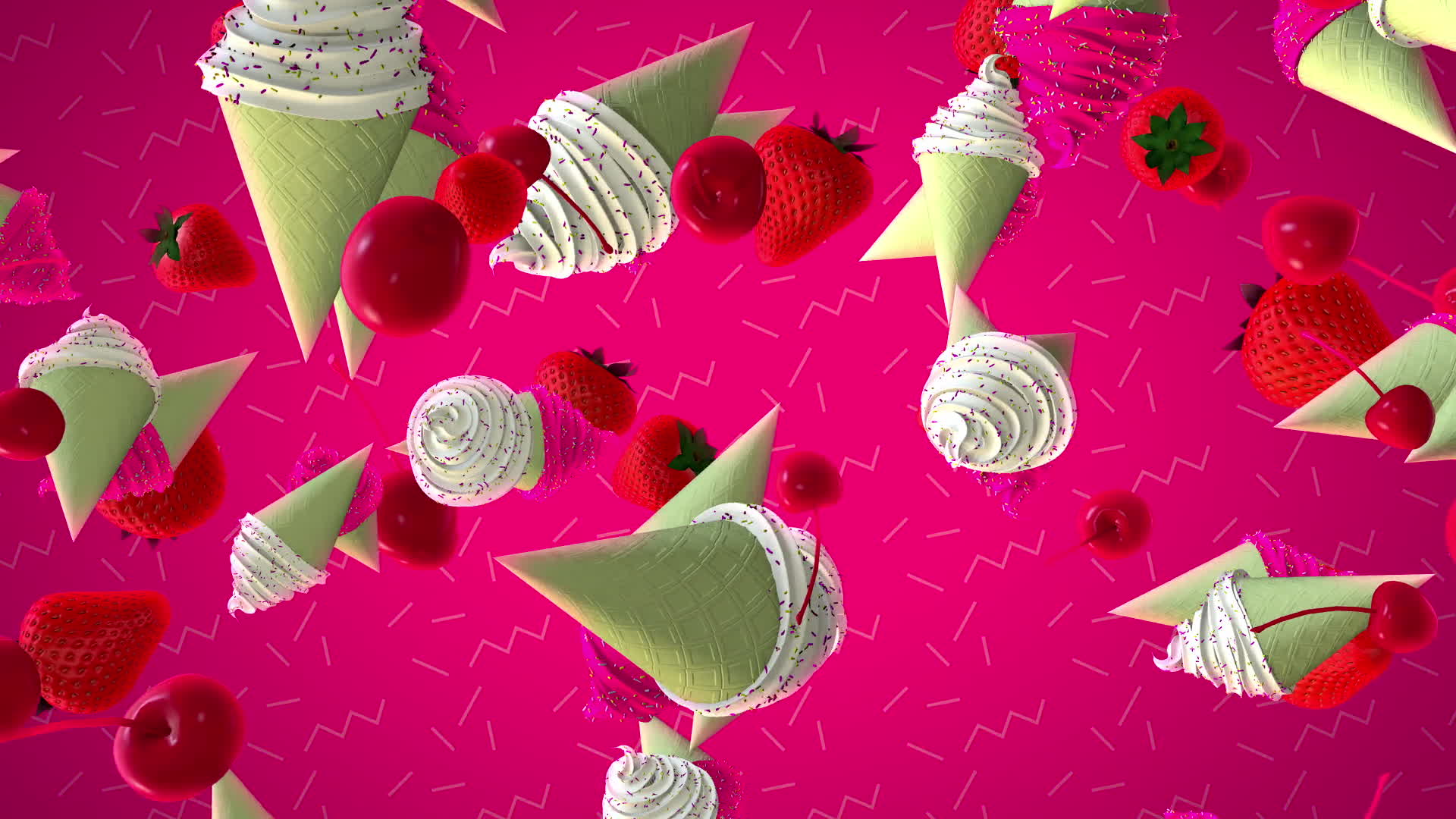 3D Icecream Cones And Fruit