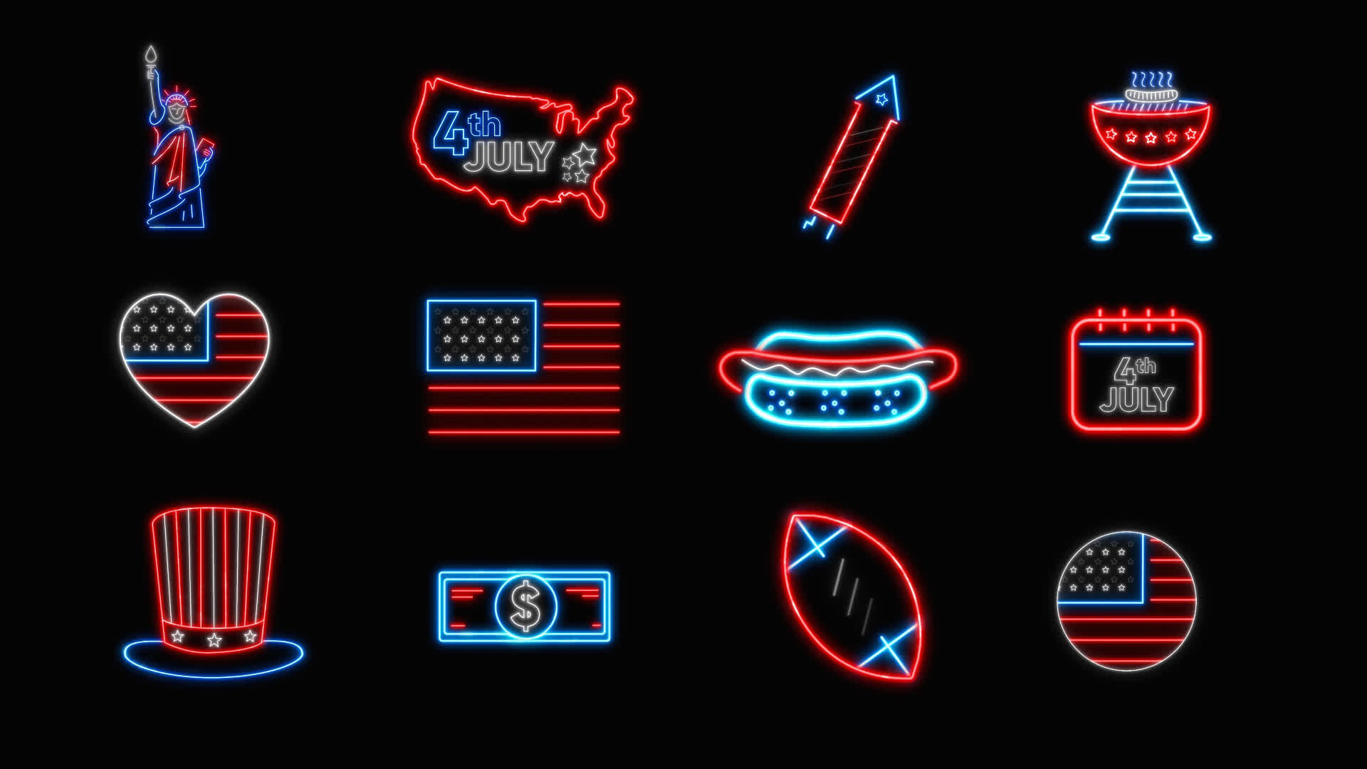 4th Of July Neon Icons