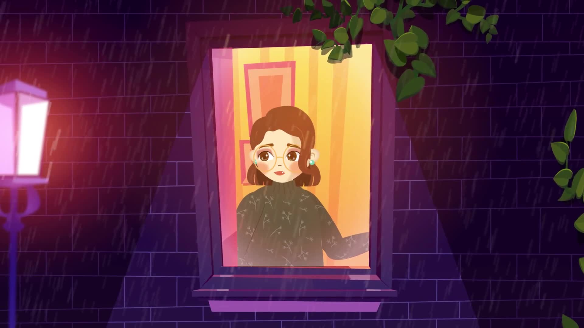 Woman Standing By The Window On A Rainy Night