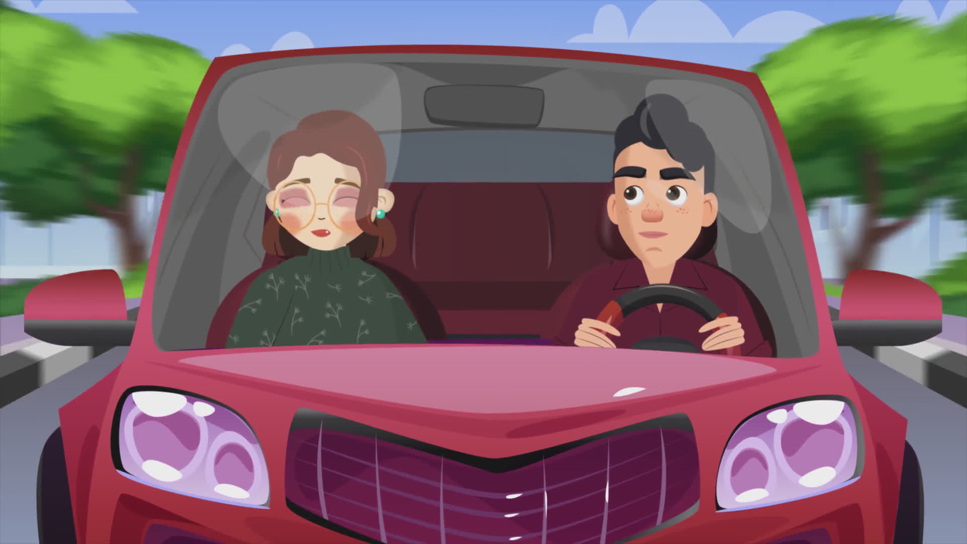 Couple In Car Cartoon