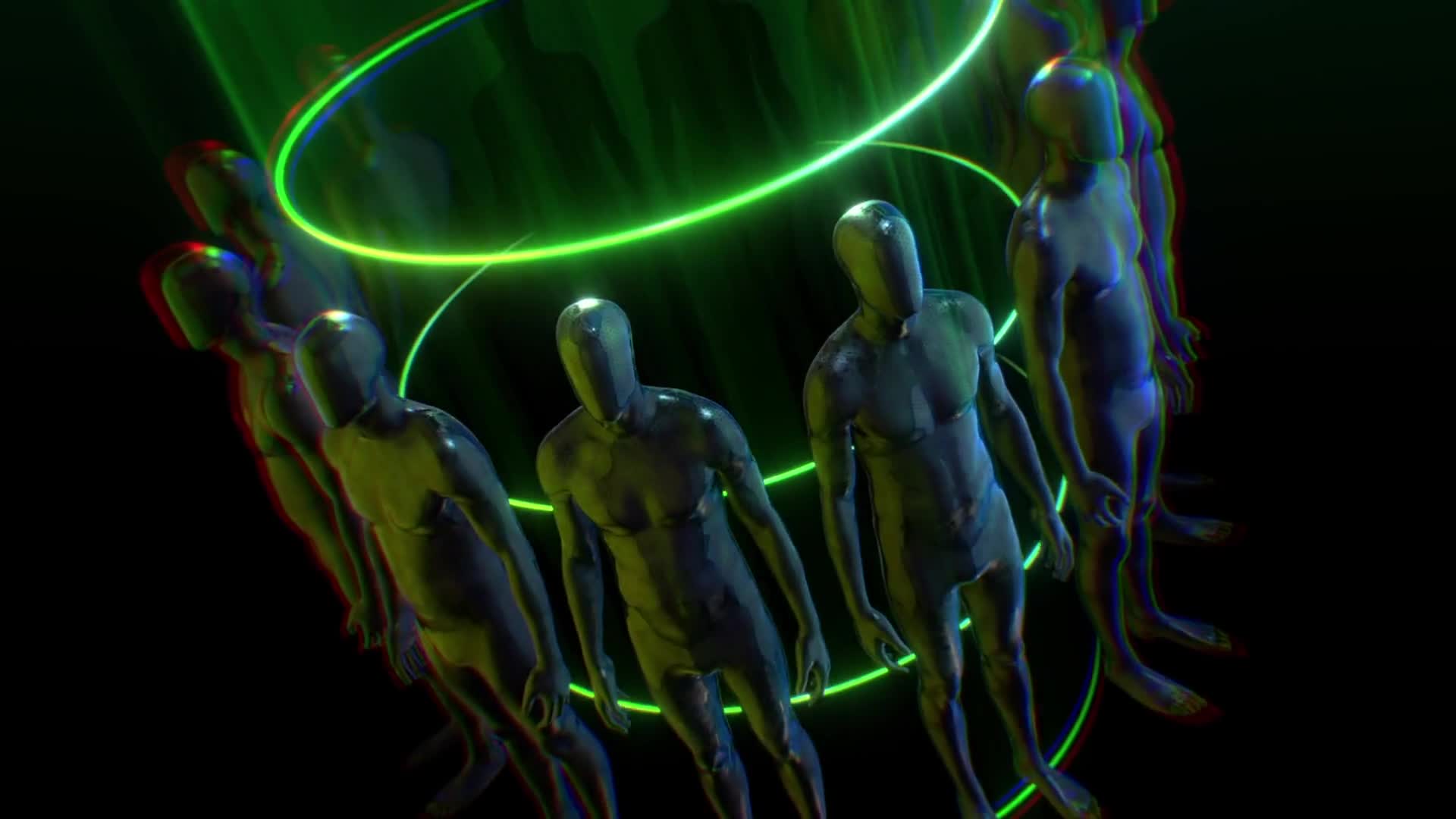 A Circle Of Dark Humanoid Statues