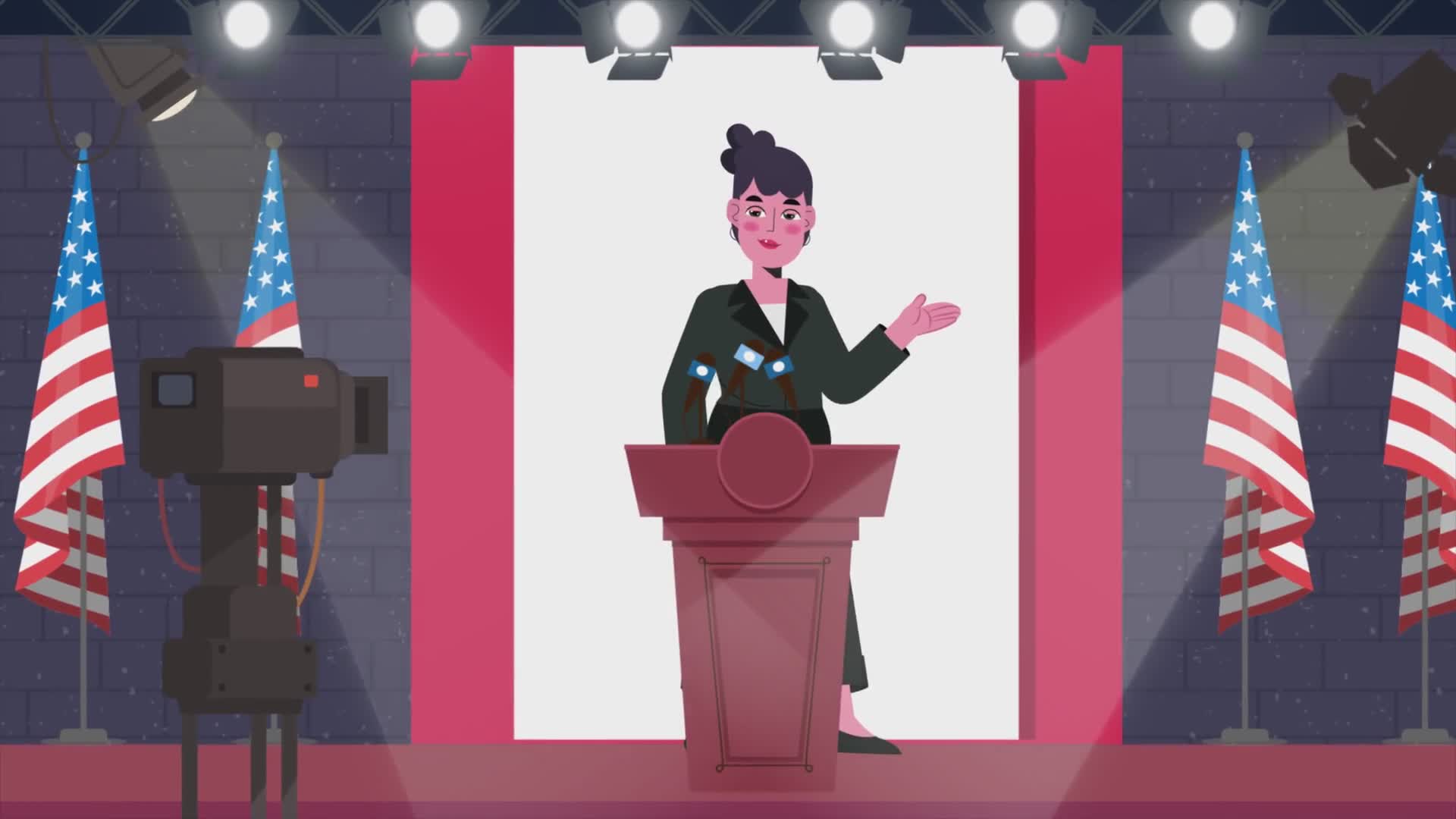 American Female Diplomat Speaking on Stage