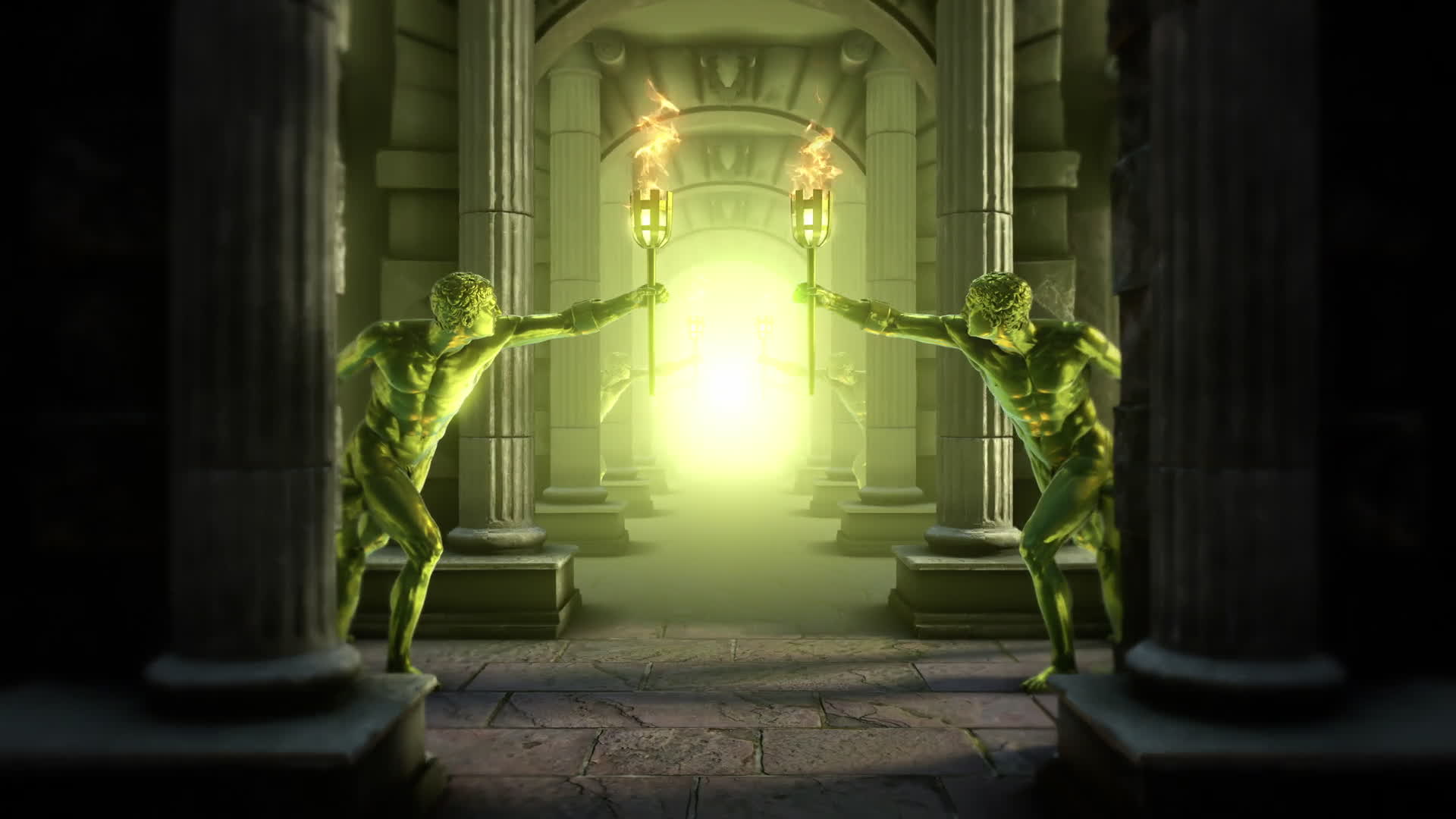 Ancient Hallway Of Golden Statues