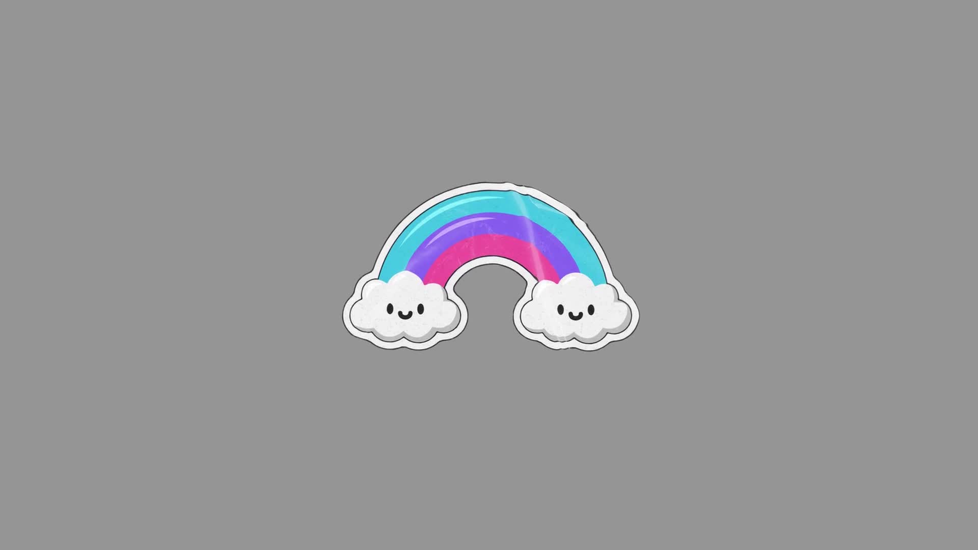 Animated Cartoon Rainbow With Smiling Clouds On Alpha