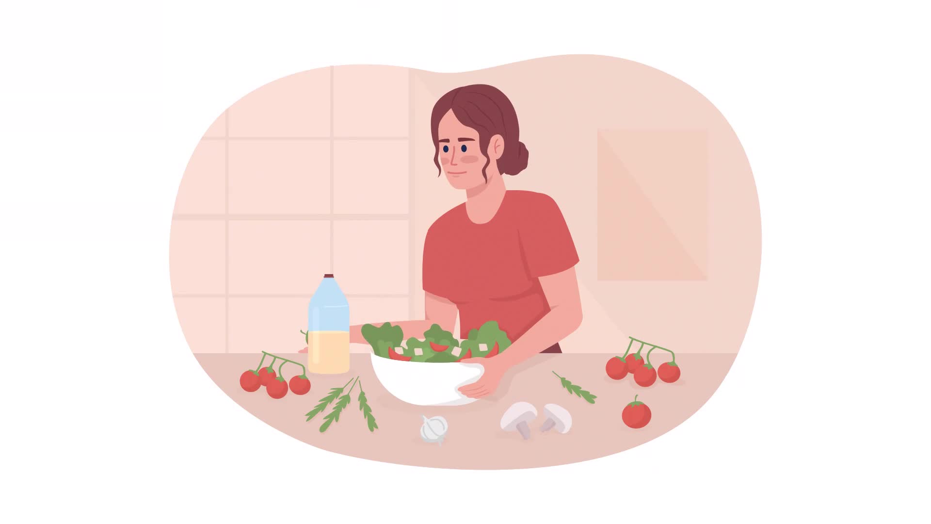Animated Isolated Woman Makes Salad