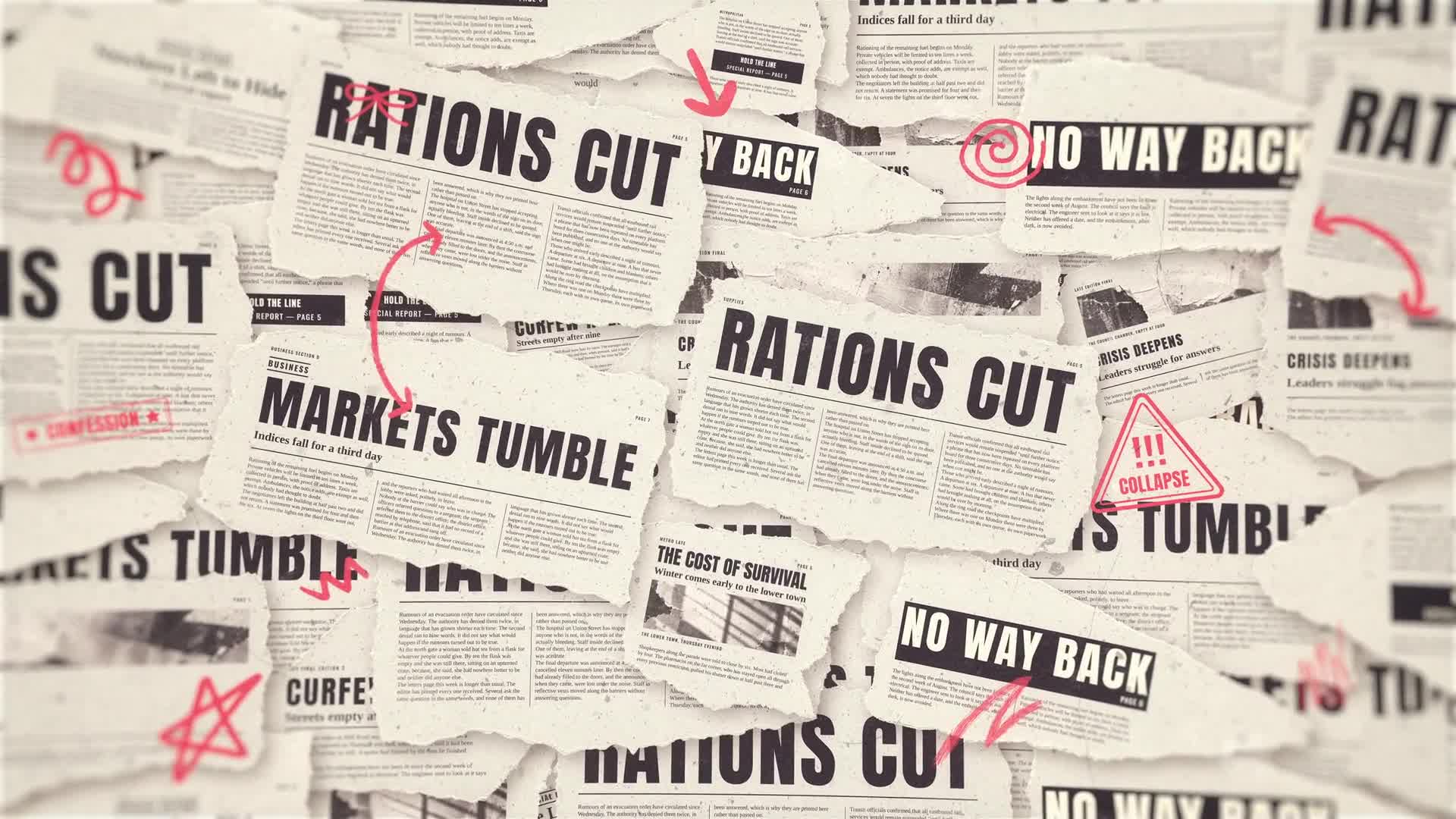 Animated Newspaper Collage Background With Crisis Headlines