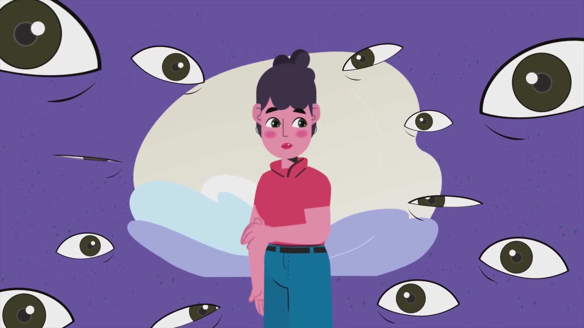 Anxious Woman Among People Gaining Confidence