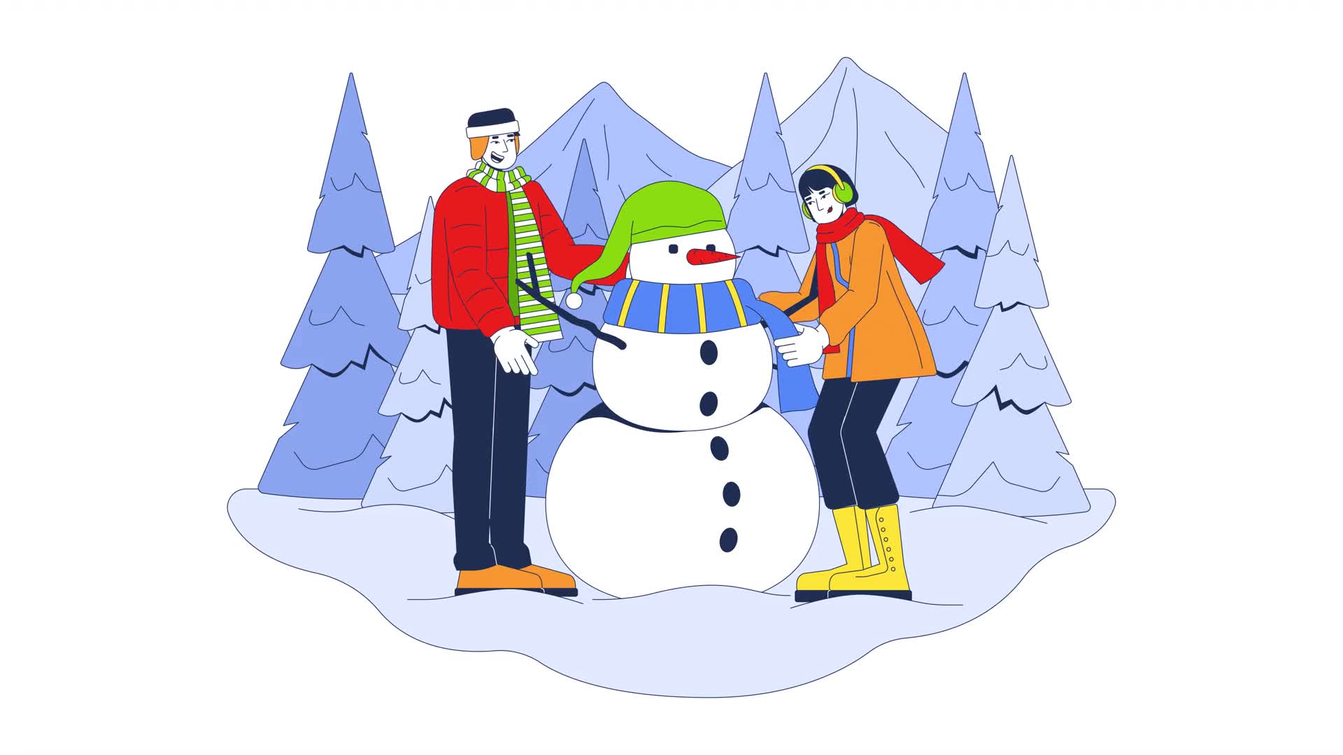 Asian Adults Building Snowman