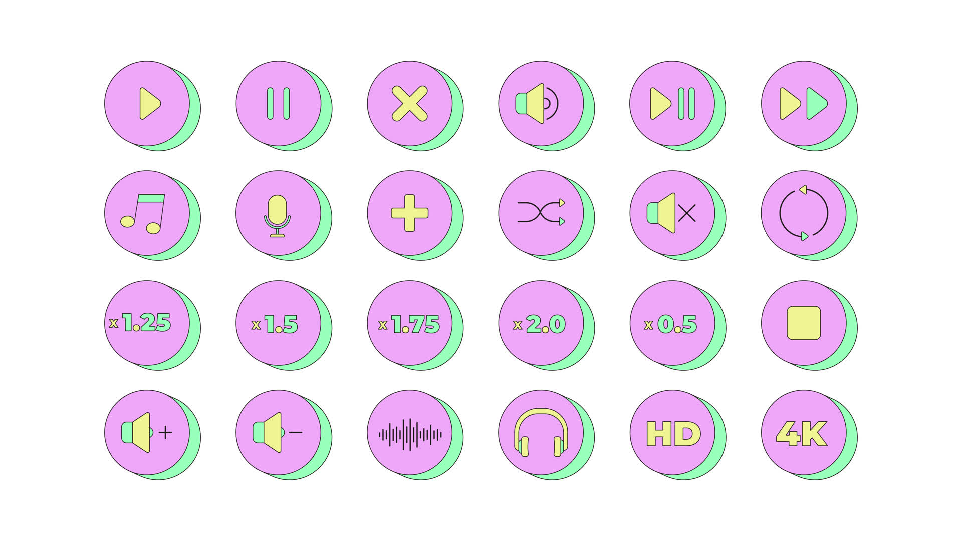 Audio Media Player Control Neubrutalism UI Elements