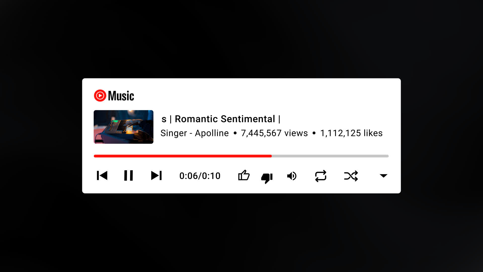 Audio Player Card With Like Dislike Icon