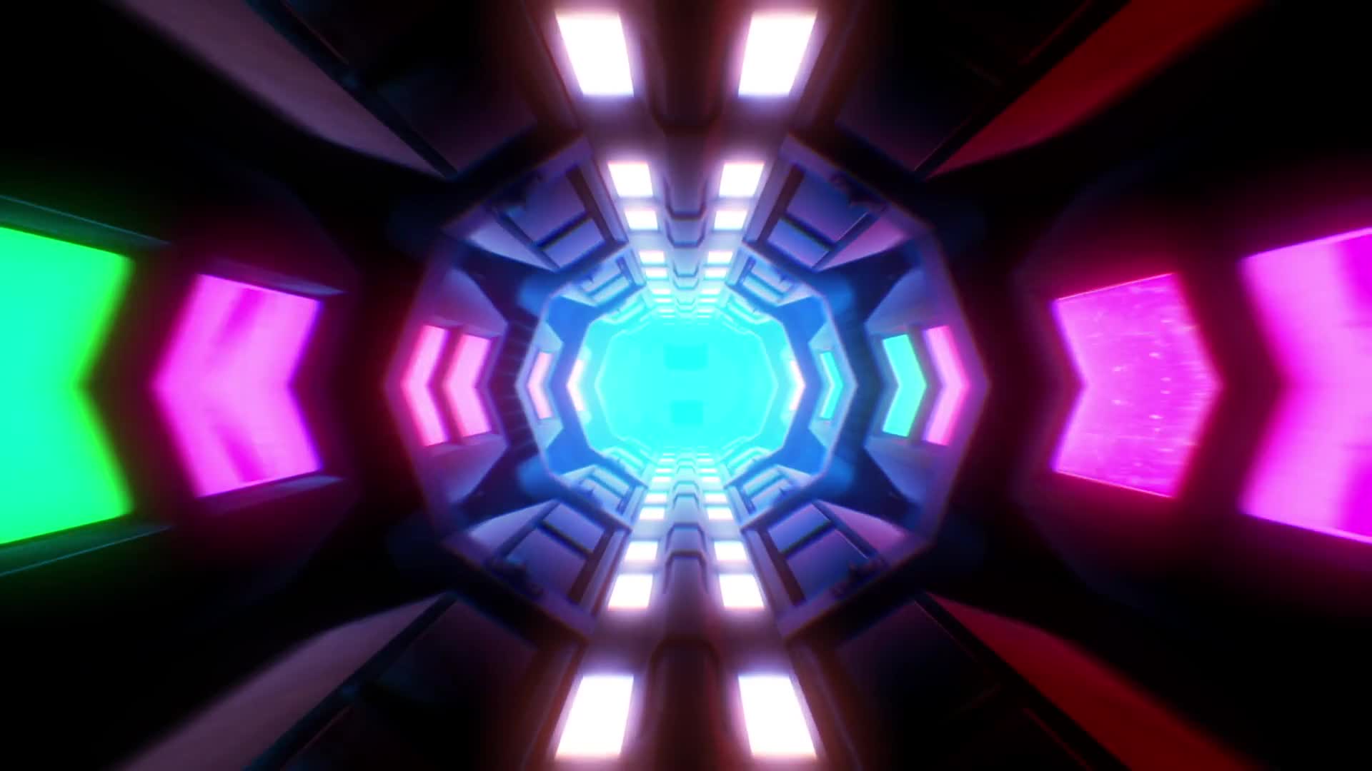 Black And Neon Futuristic Hallway