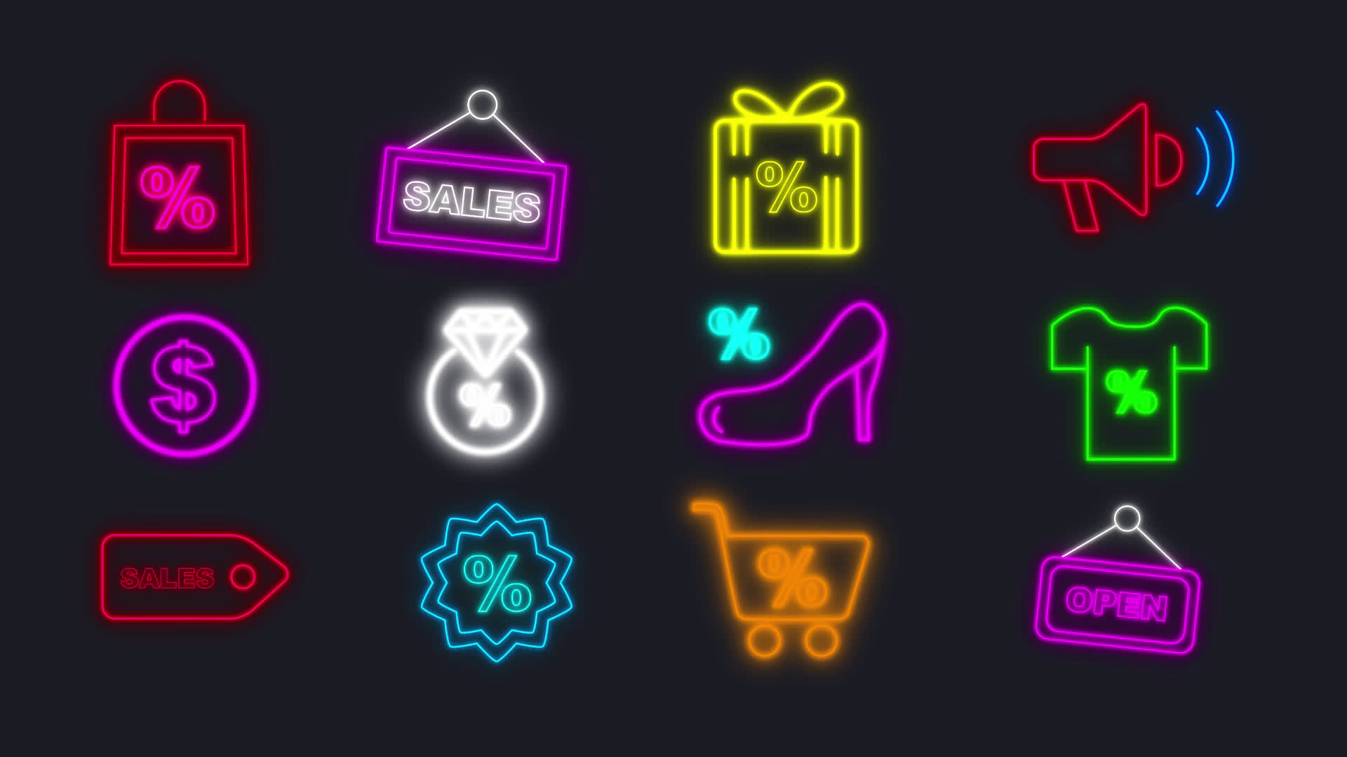 Black Friday Neon Icons