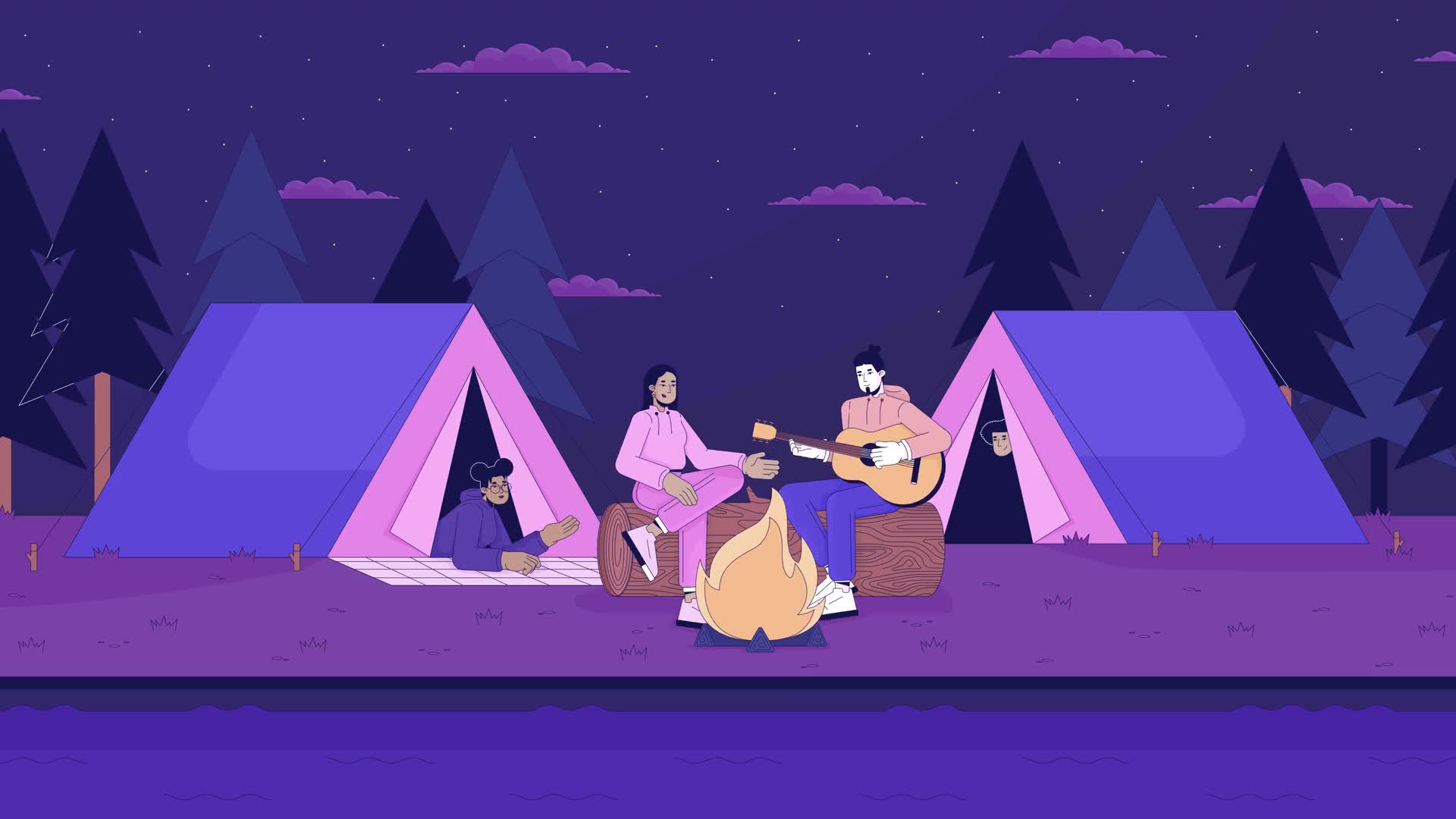 Campfire Late Night Tents Background