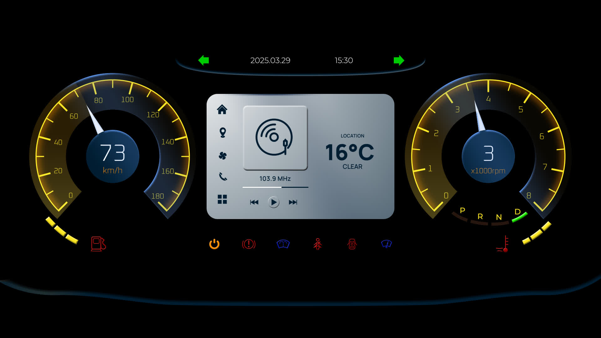 Car Dashboard PRM Speedometer With Navigation Controls