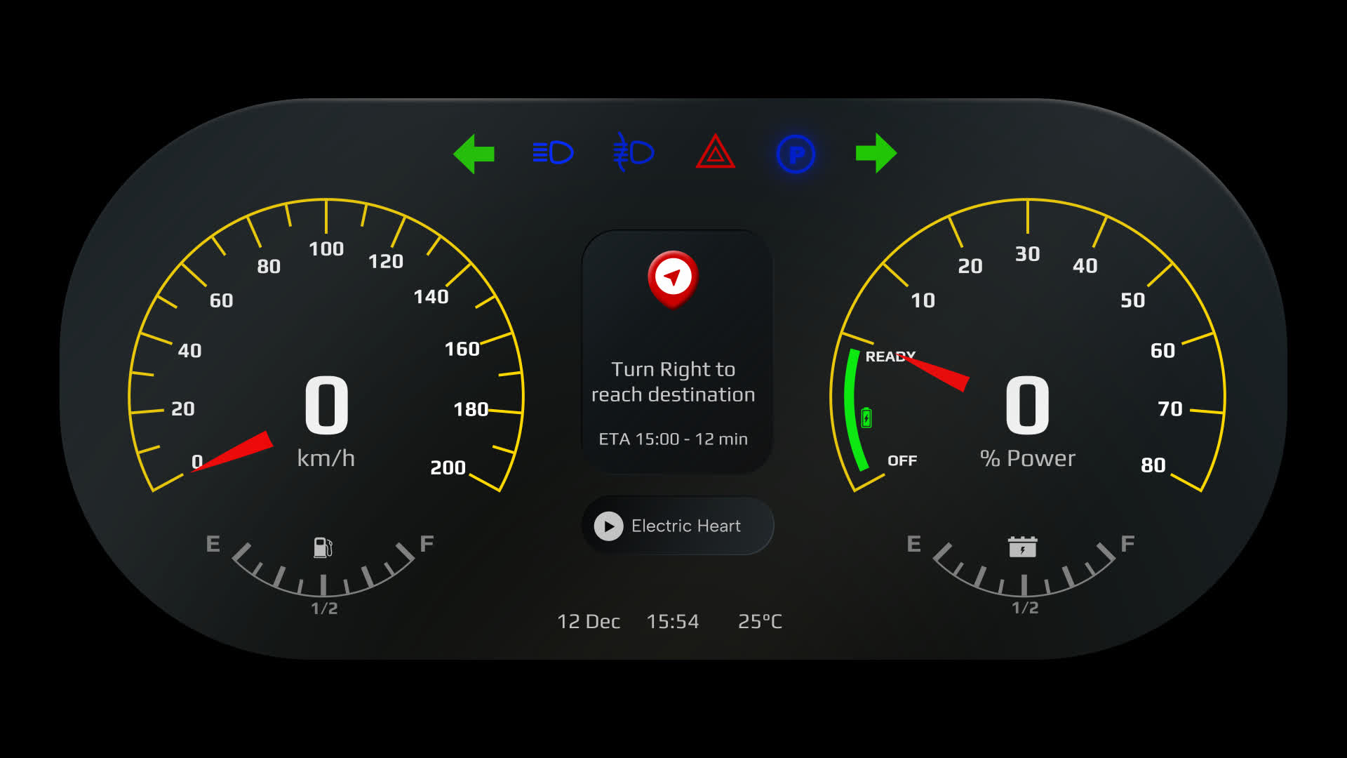 Car Dashboard Speedometer With EV Power Gauge