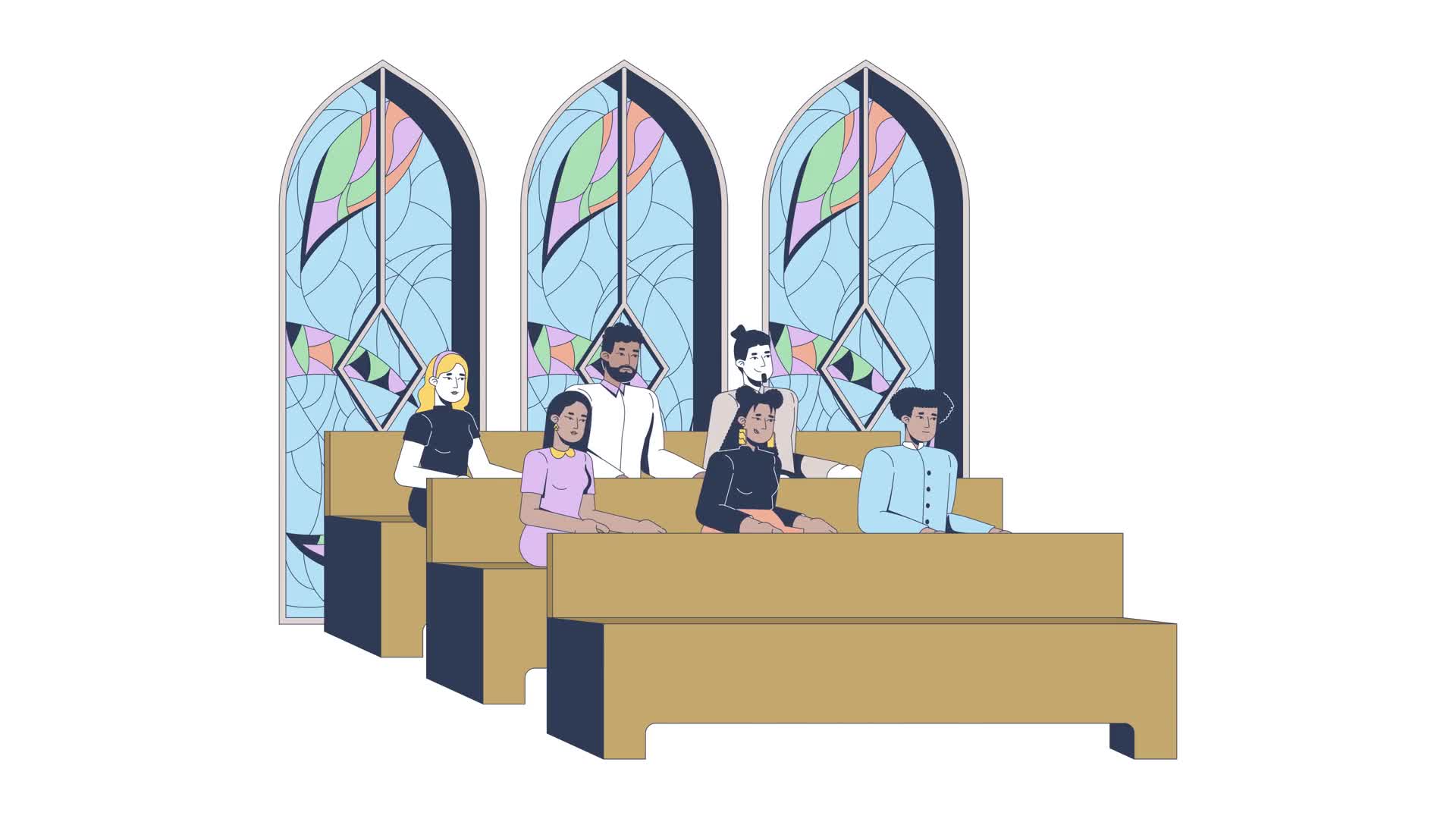 Catholic Church Congregation Cartoon Animation