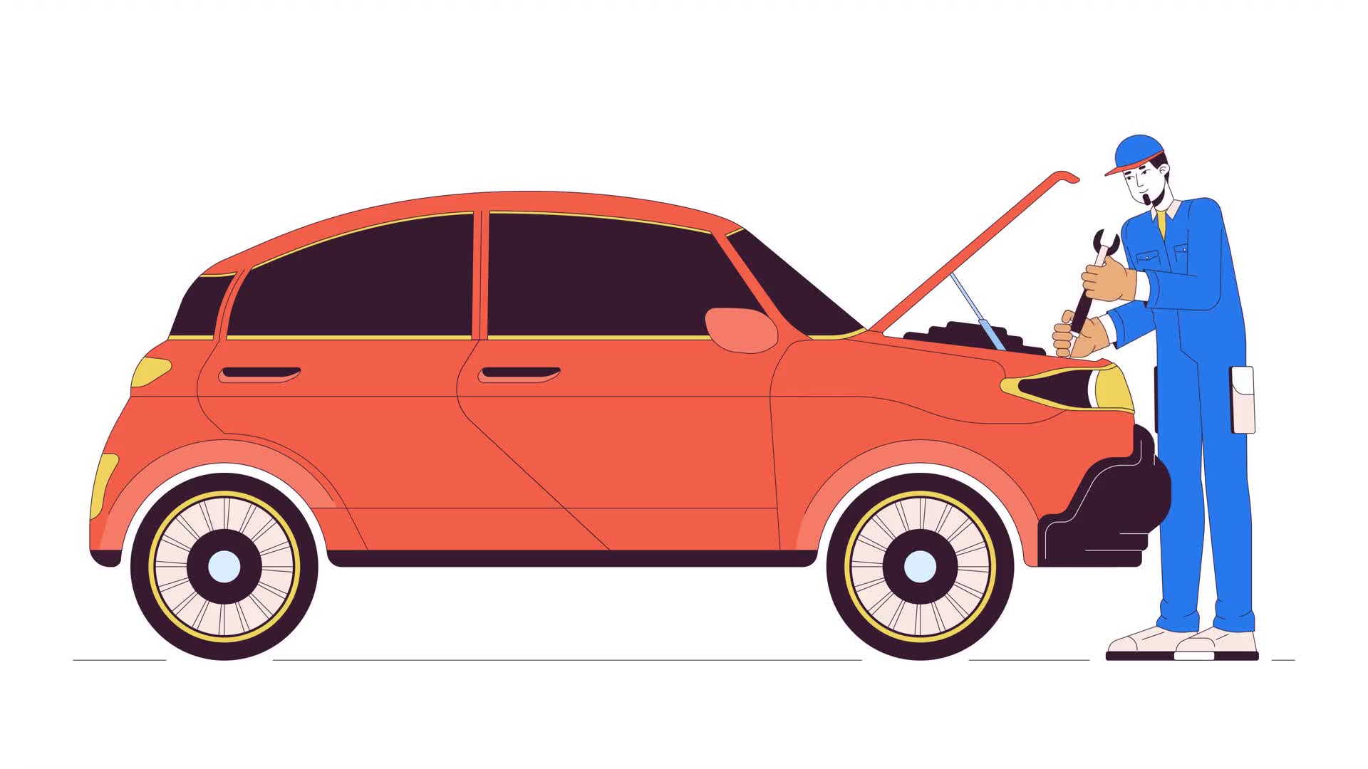 Caucasian Man Wrench Repairing Car