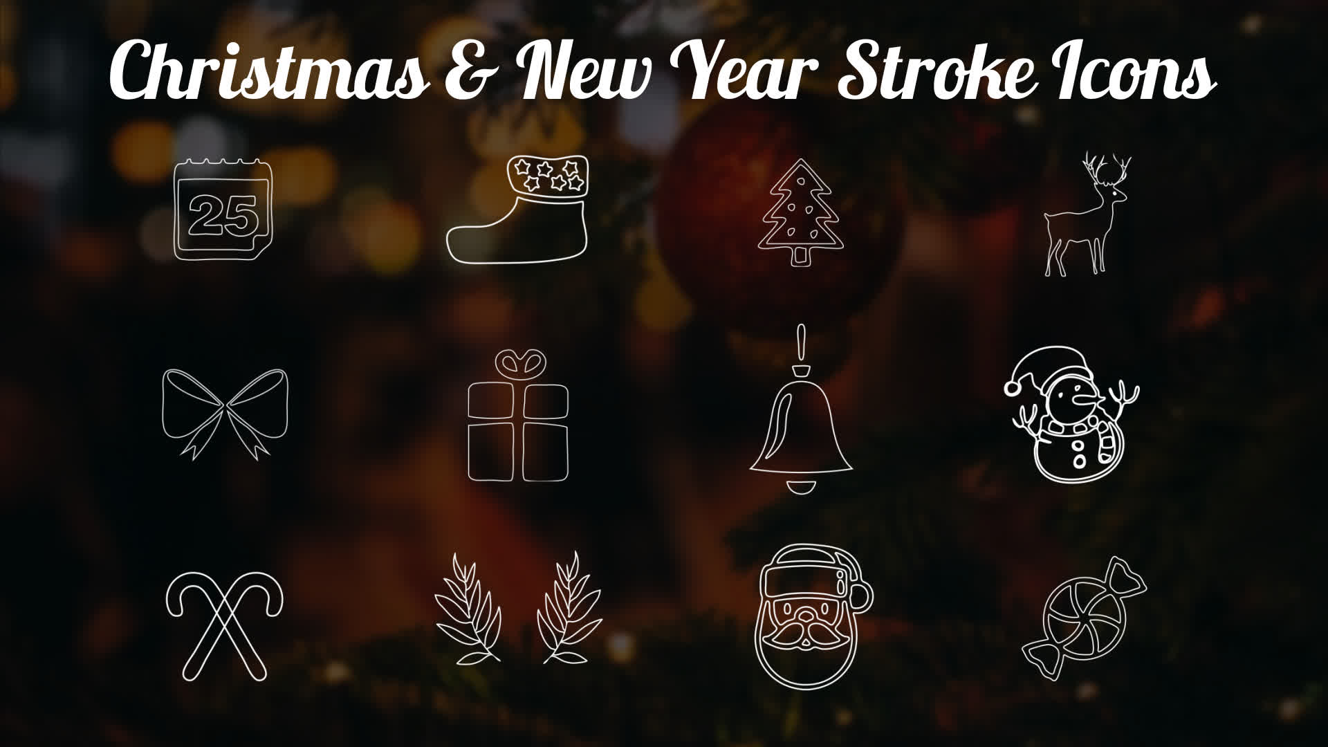 Christmas And New Year Stroke Icons Pack