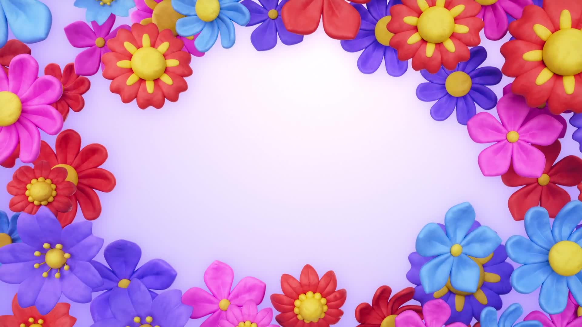 Colorful Clay Flowers Animate Into a Floral Frame With Copy Space