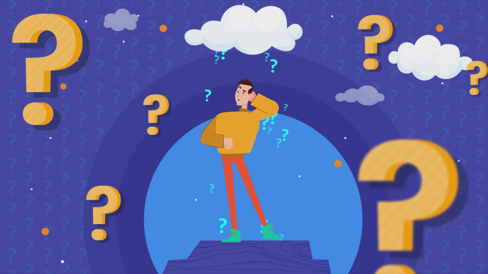 Confused Man Surrounded by Question Marks