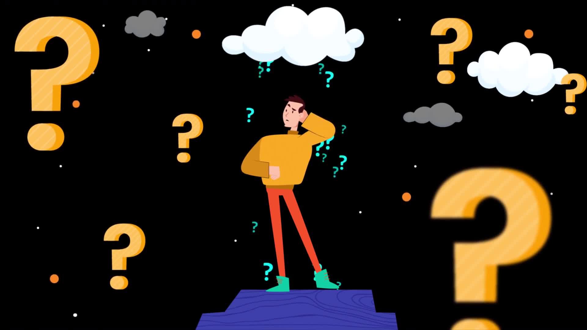 Confused Man Surrounded by Question Marks On Alpha