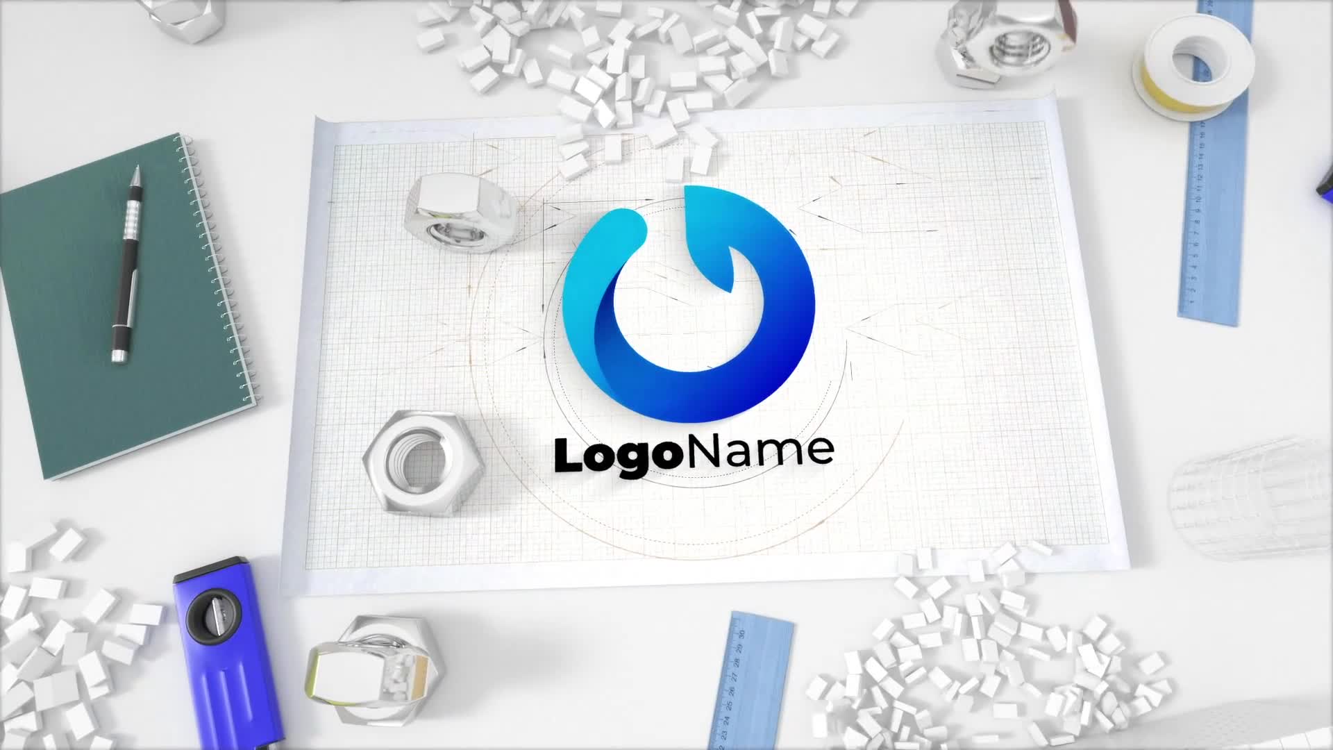 Construction Blueprint Logo Reveal