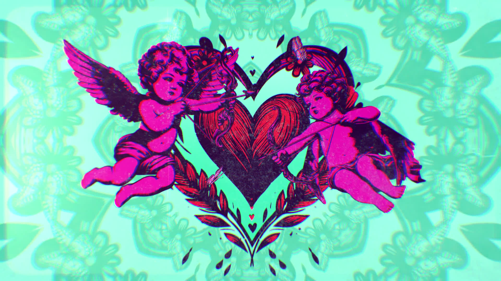 Cupid And Love Heart Ornate Background