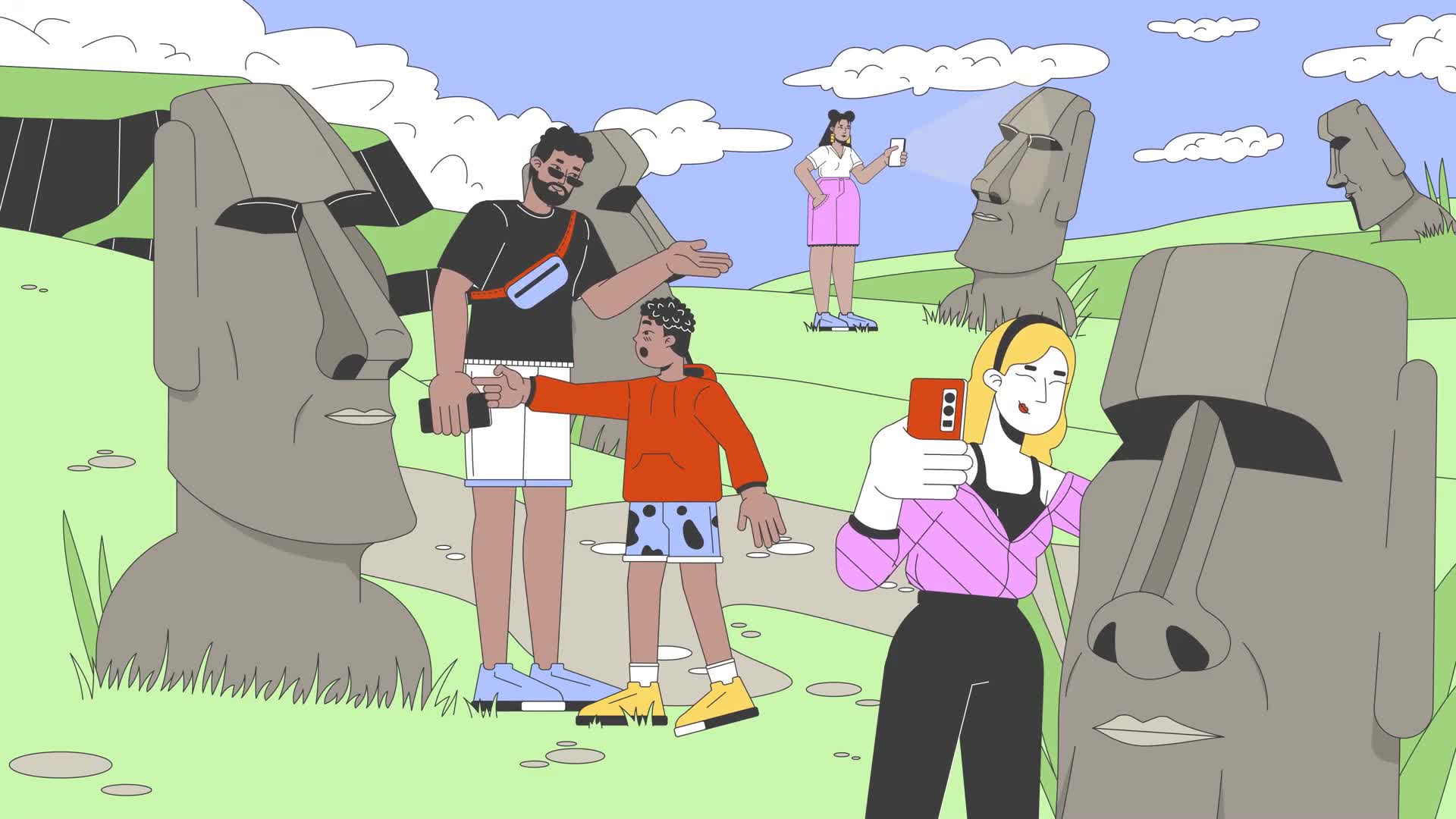 Easter Island Tourists Background