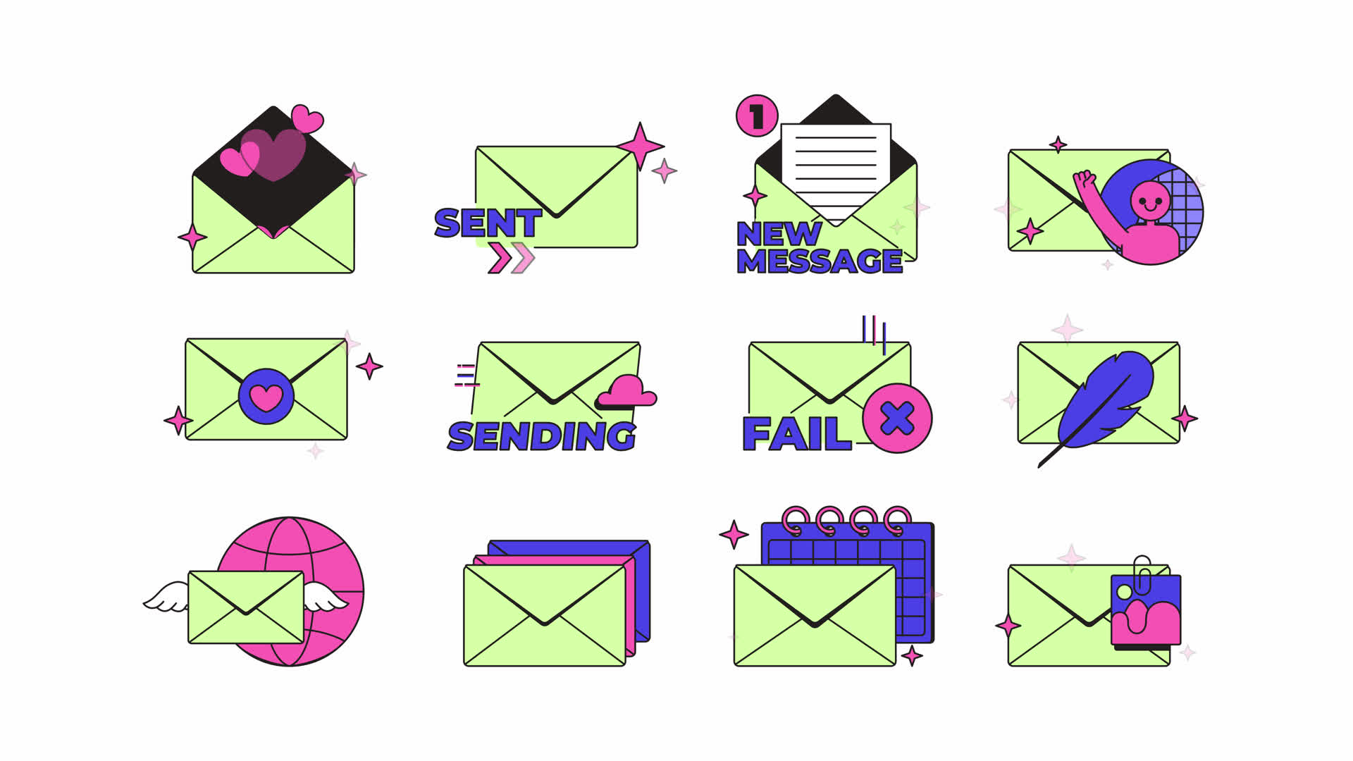 Email Messaging Neubrutalism UI Elements Set