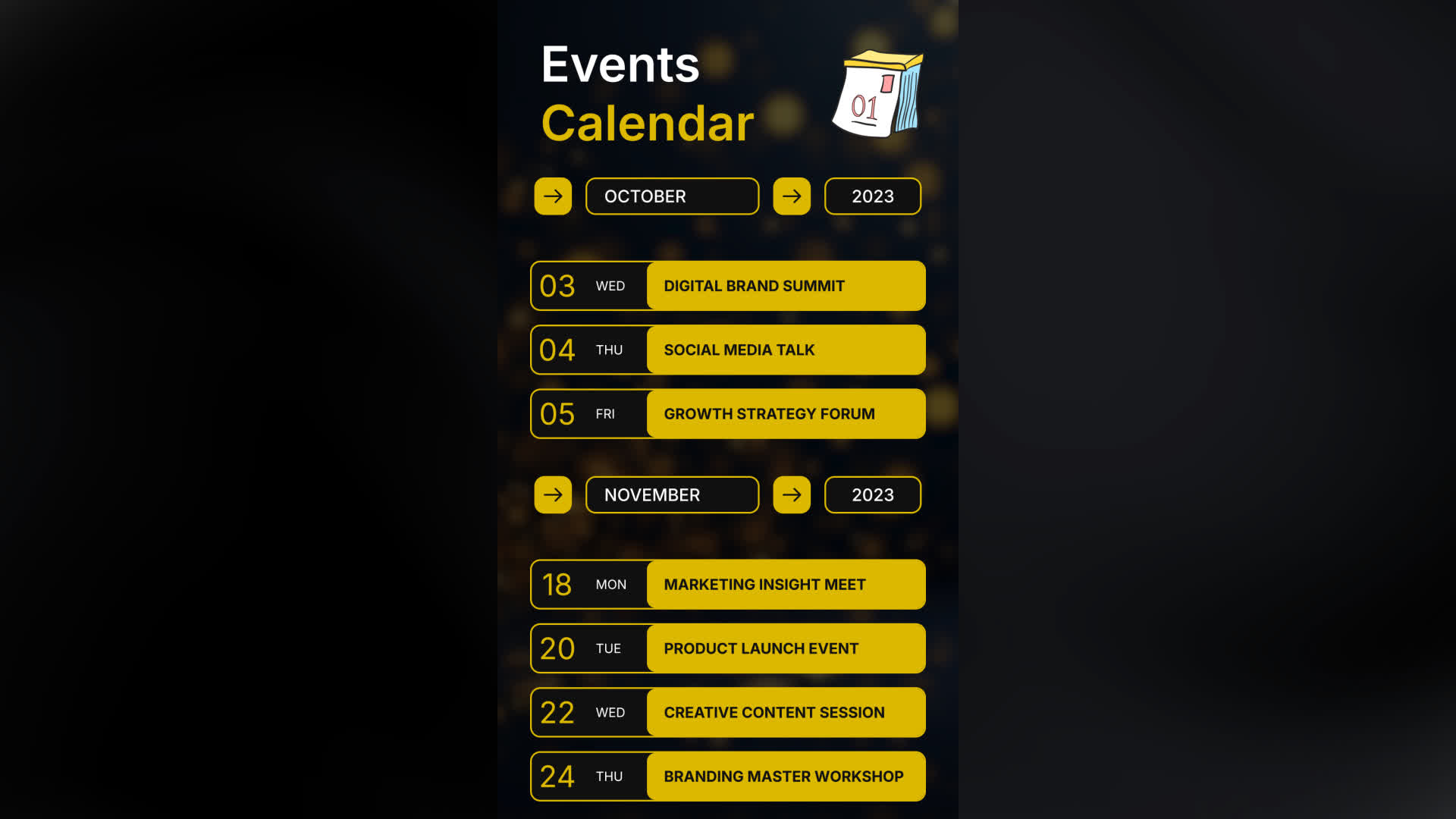 Events Calendar Interface With Bars