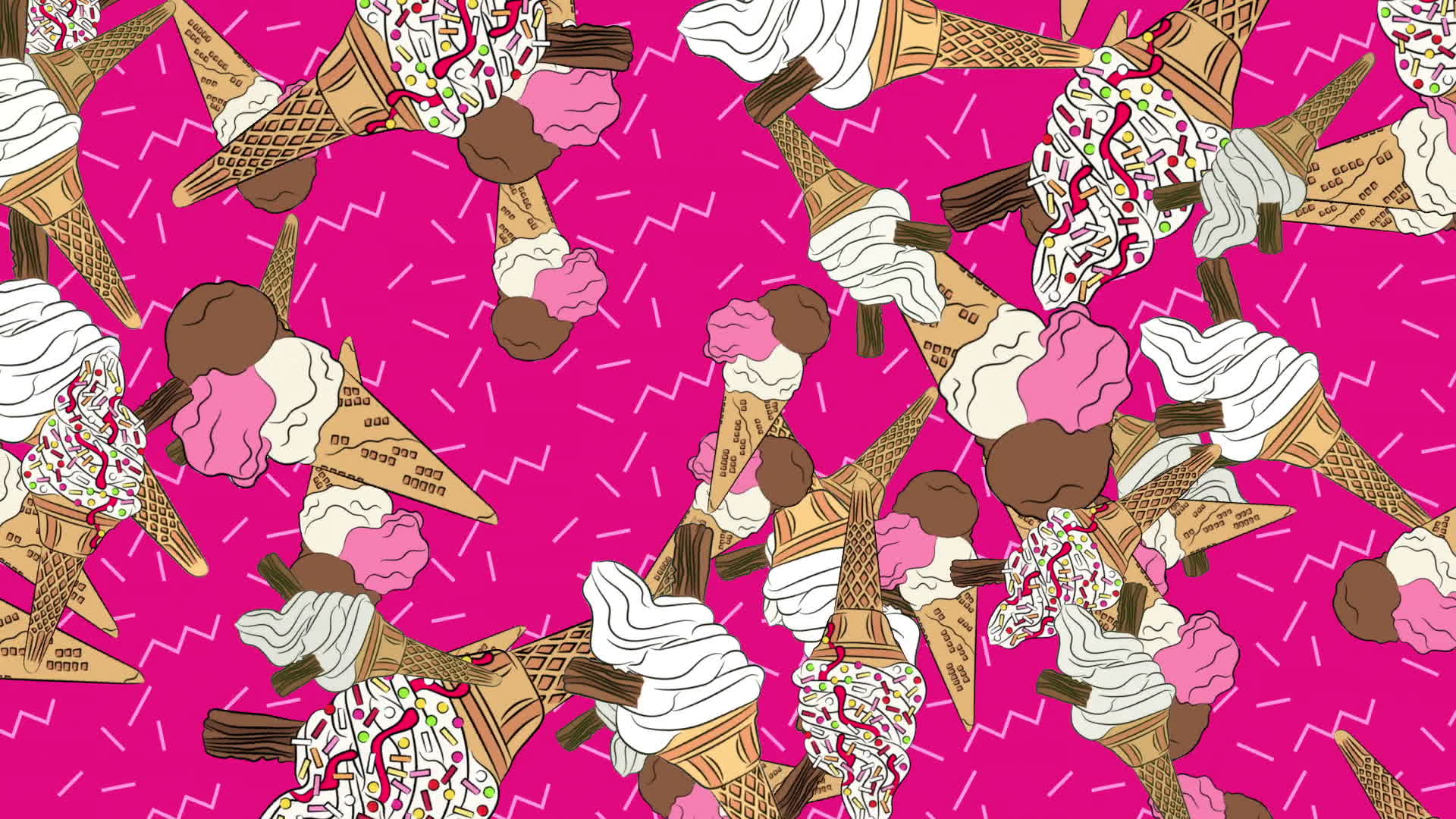 Falling Ice Creams On Pink Background