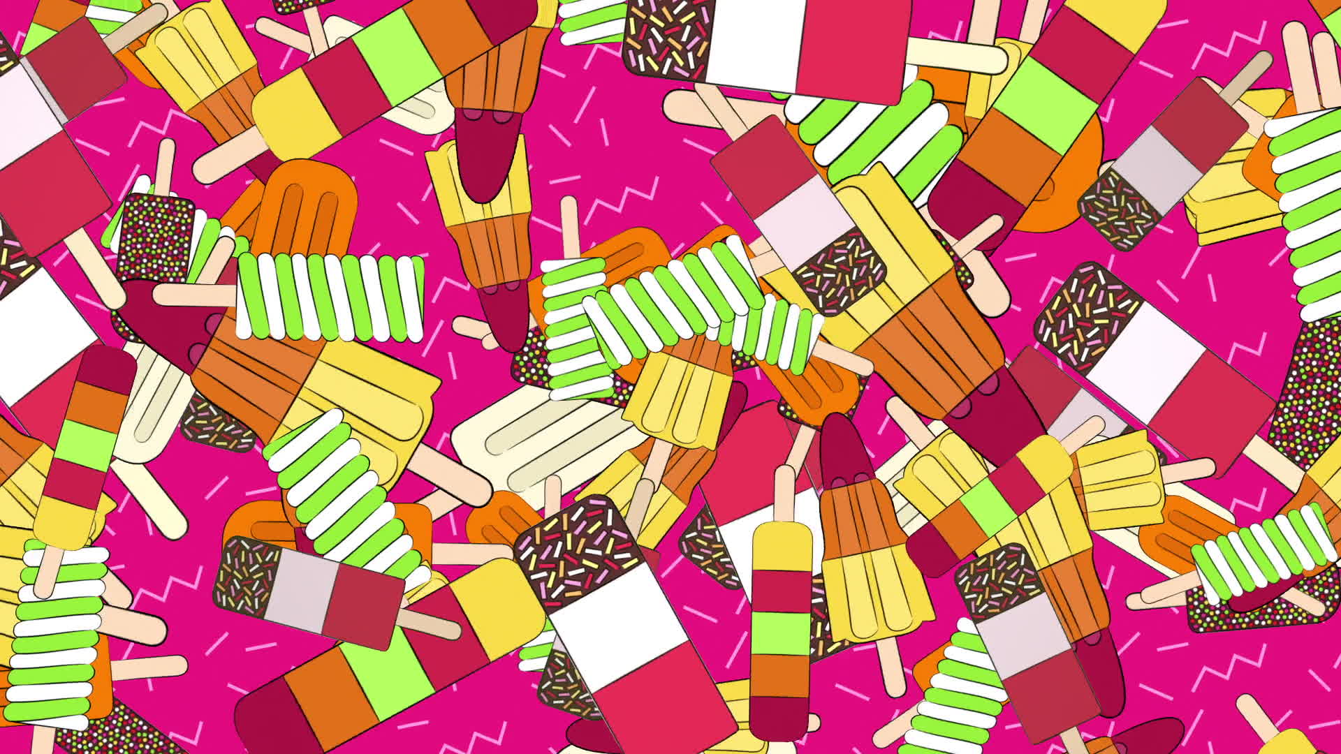 Falling Summer Ice Lollies On Pink Background