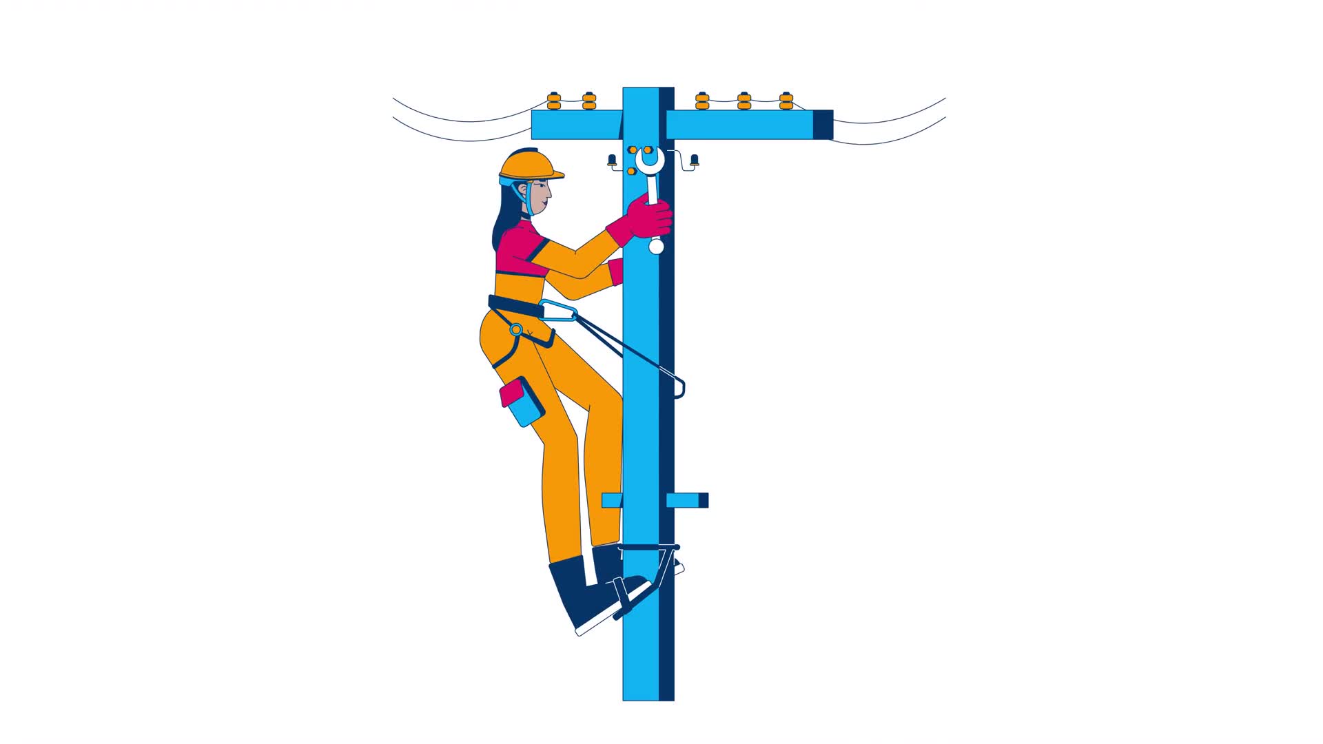 Female Electrician Repairing Utility Pole