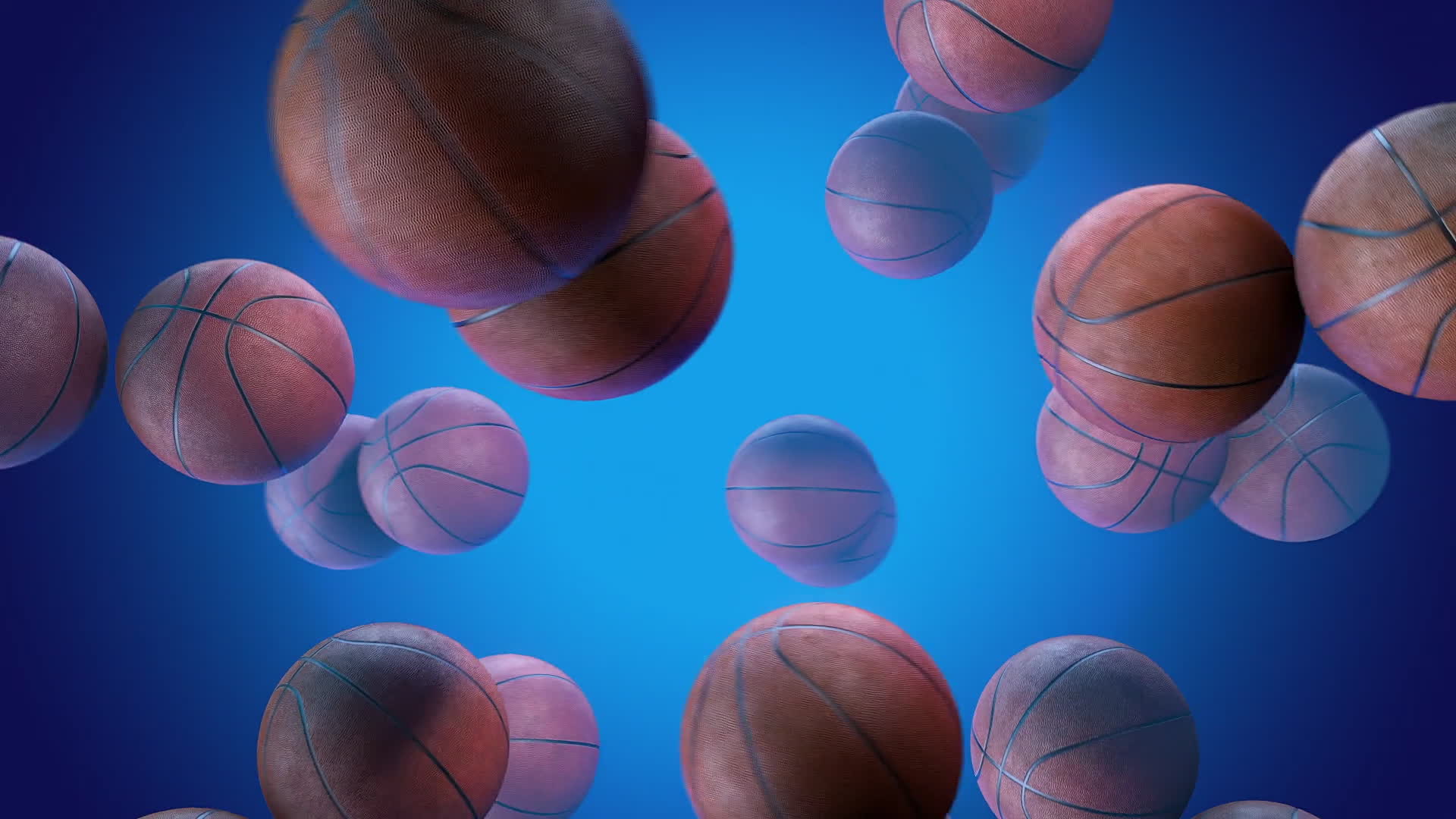 Flying Basketballs On A Blue Gradient