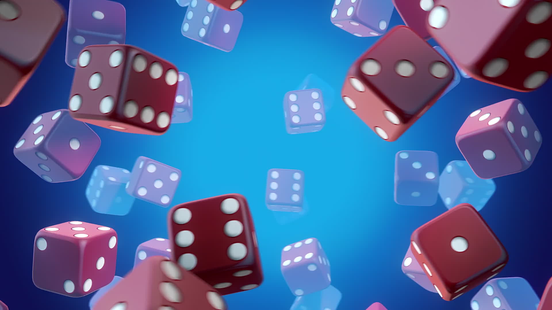 Flying Dice On A Blue Gradient