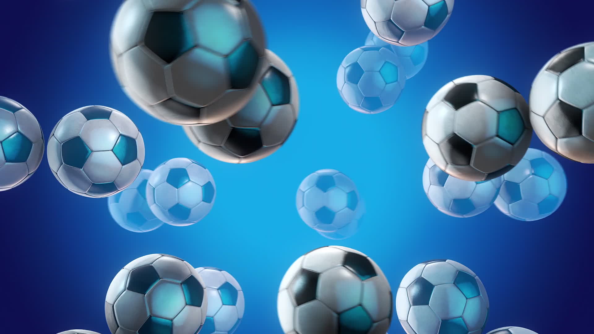 Flying Footballs On A Blue Gradient