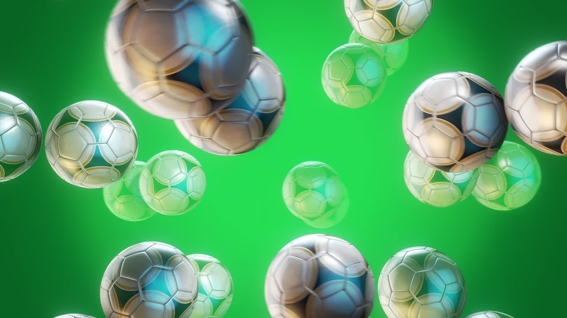 Flying Footballs On A Green Gradient