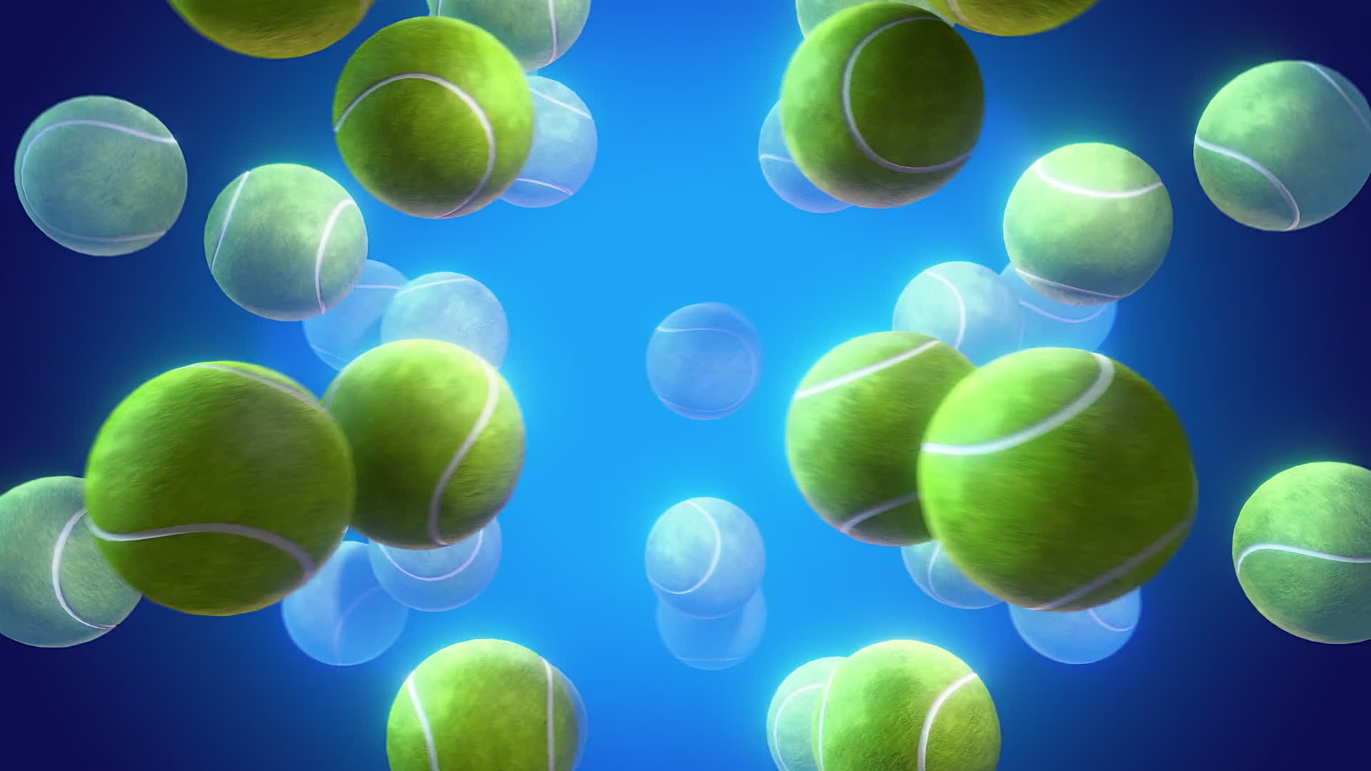 Flying Tennis Balls On Blue