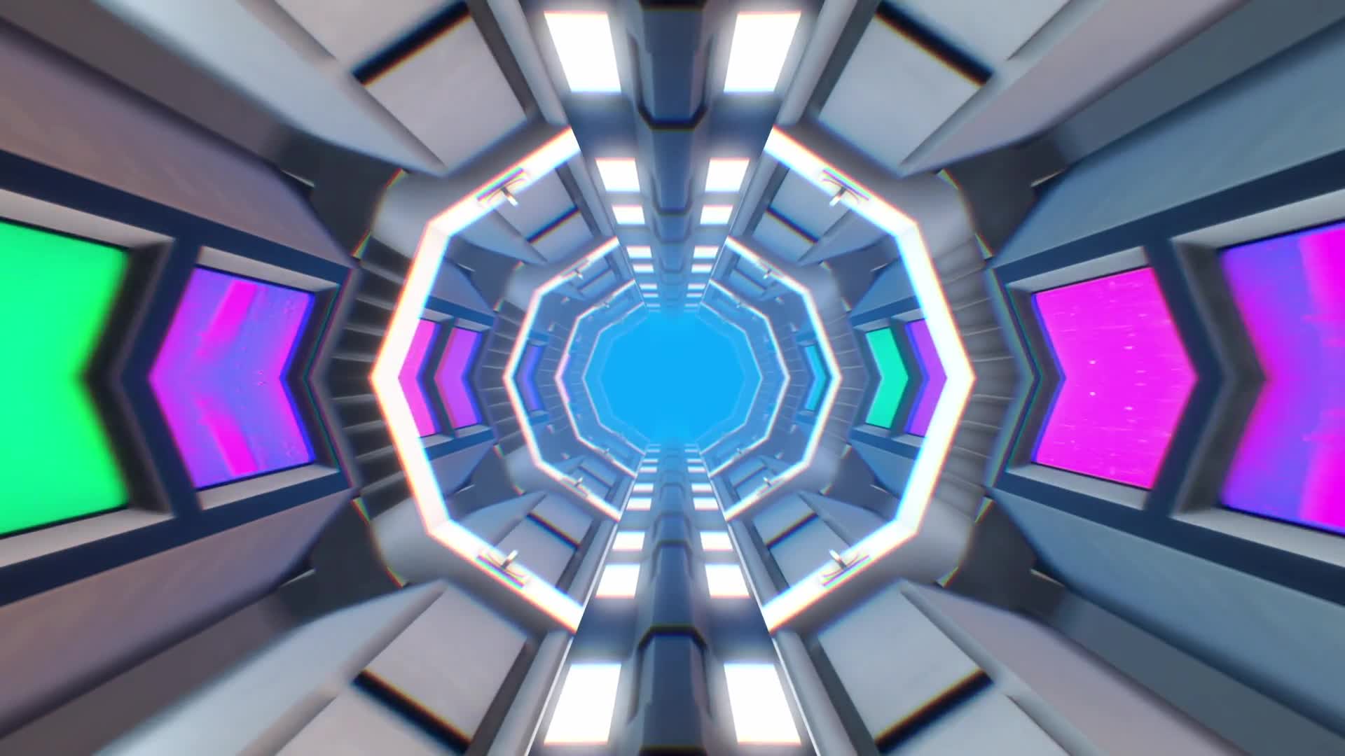 Futuristic Hallway With Colourful Screens