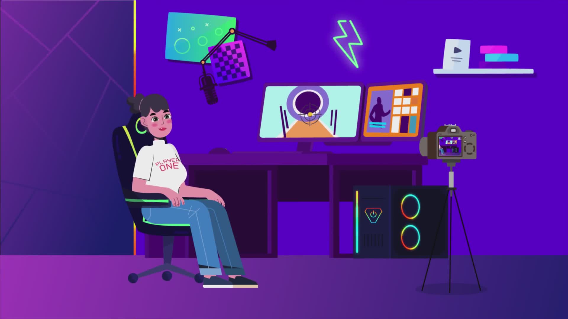 Gamer Girl YouTuber Recording A Video