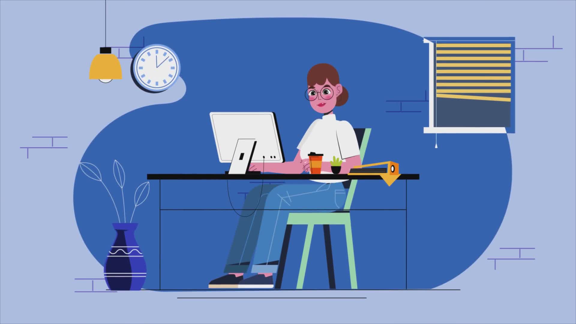 Girl Sitting And Working At A Desk