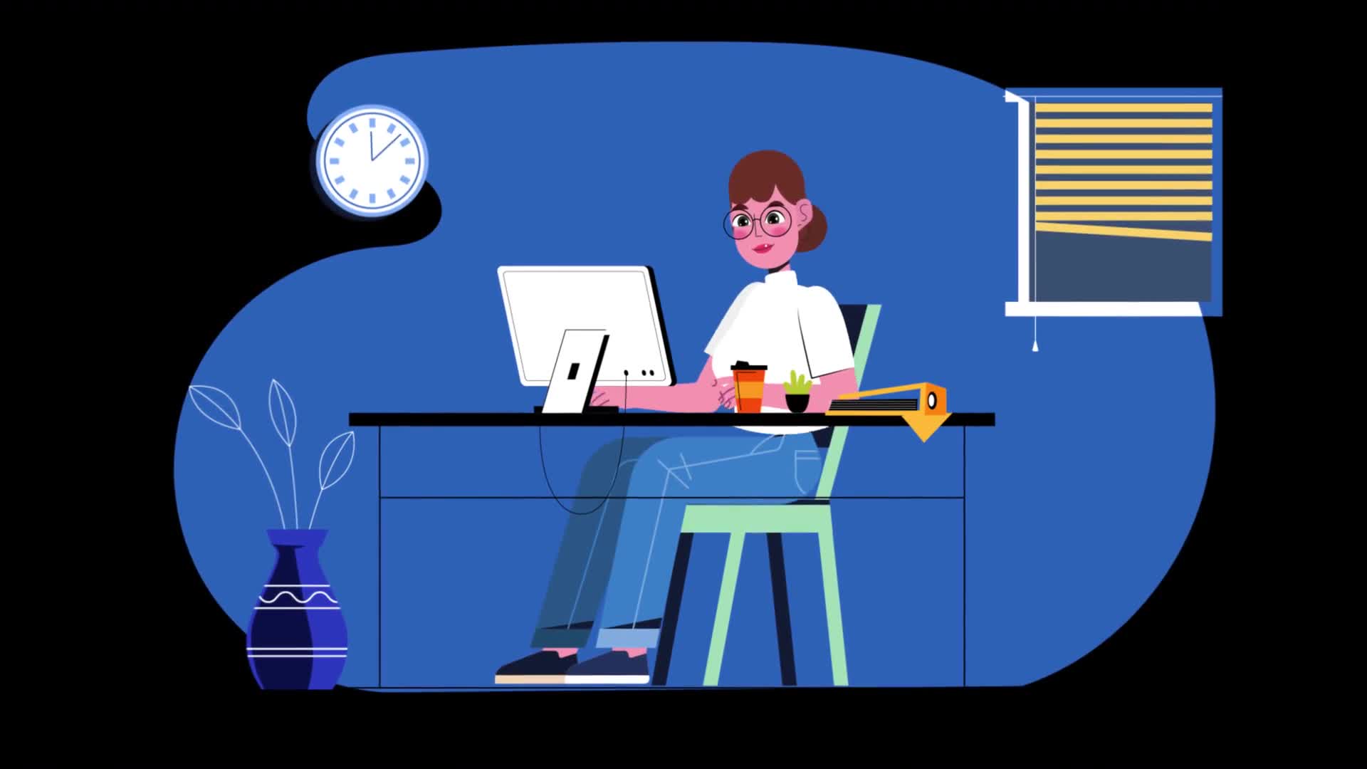 Girl Sitting And Working At A Desk On Alpha