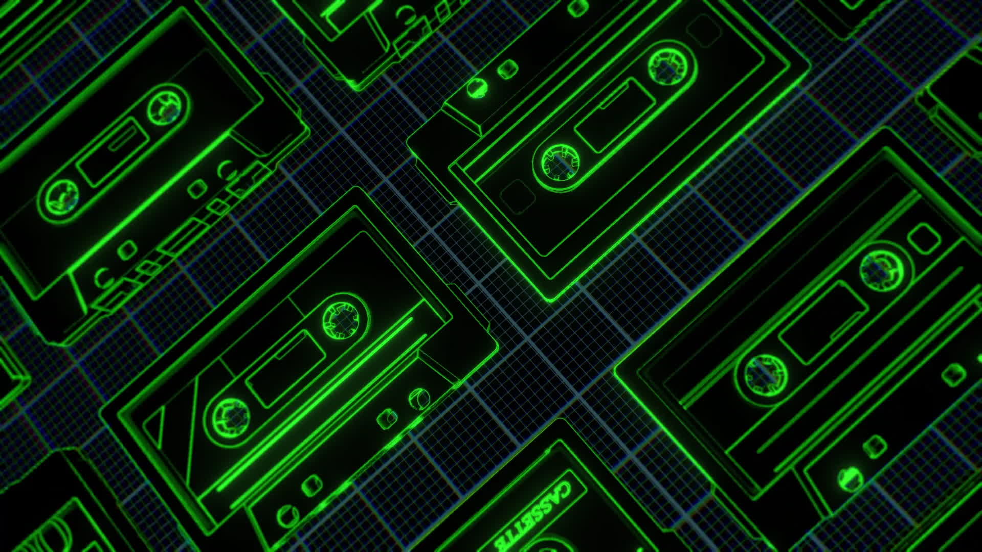 Green Retro Cassette Tapes Outlines