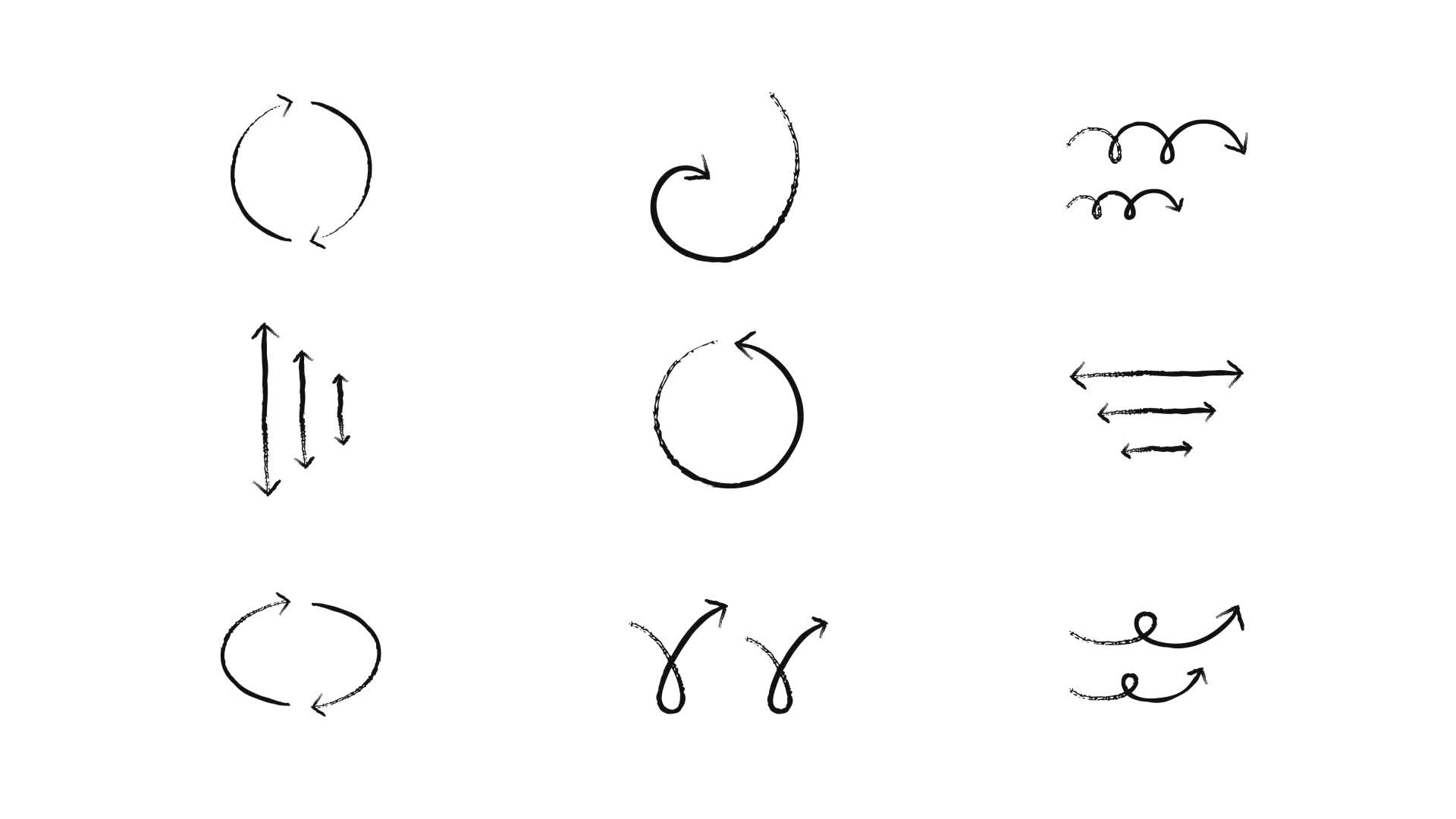 Grunge Doodle Circular Curved Arrows Set